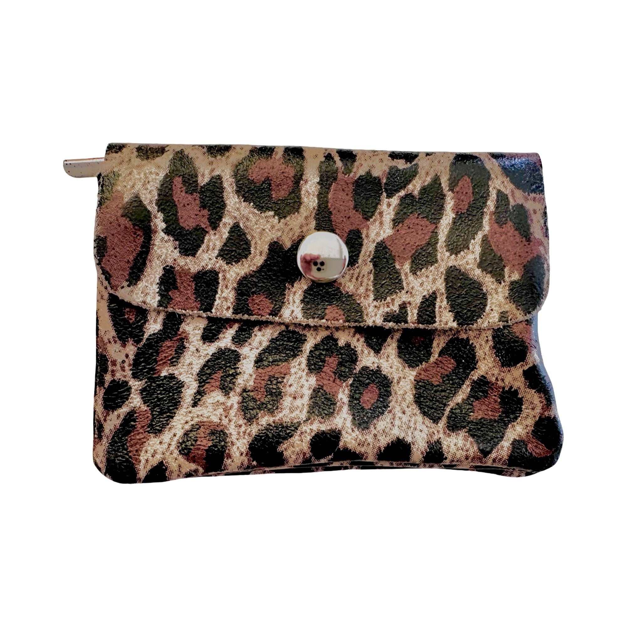 Mini Geldbörse | Echt Leder Leo Print | silberne Lederbörse | kleines Portemonnaie | Geldtasche Leopardenmuster