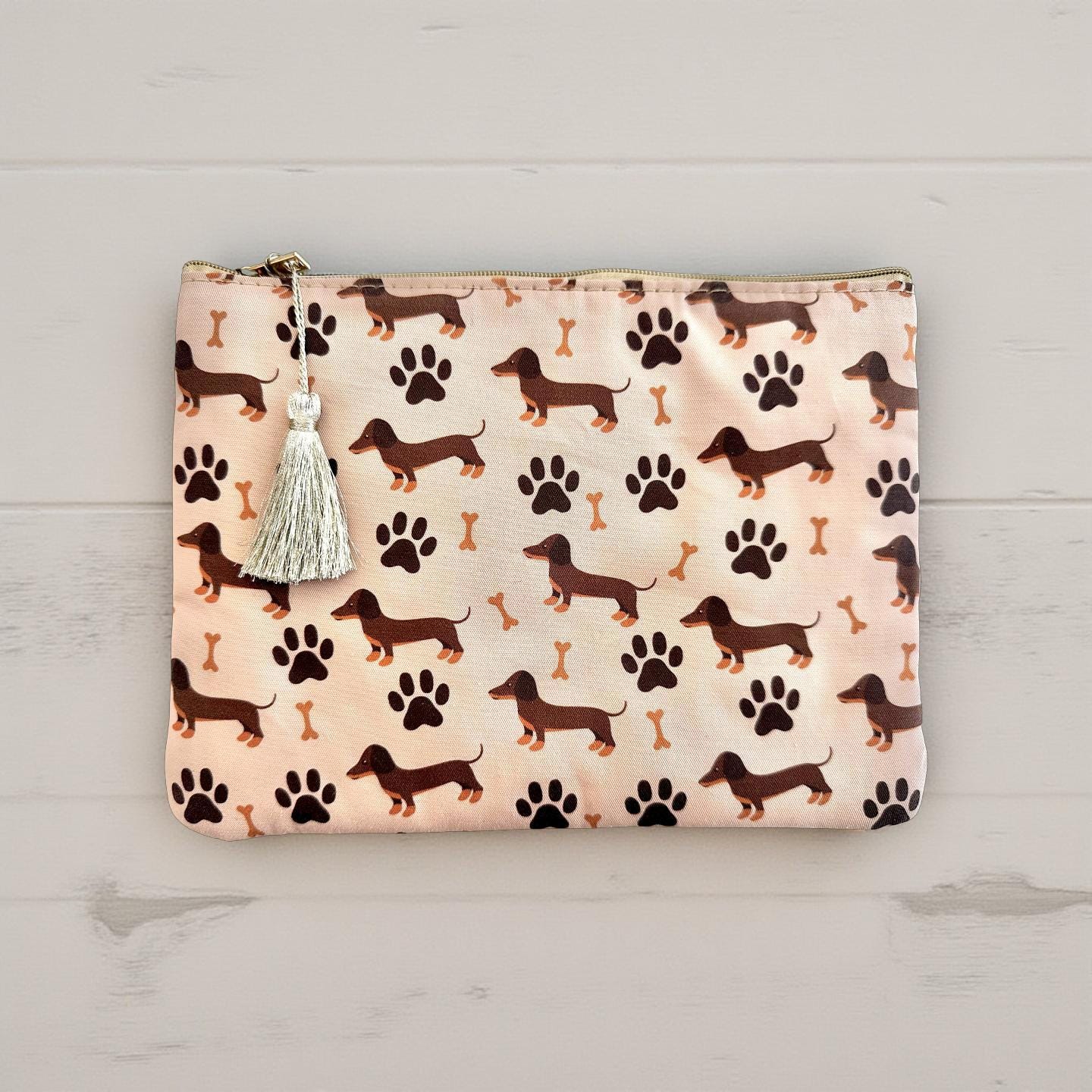 Dackel Kosmetiktaschen | Schminktasche mit Dackelmotiven | bestickt | Geschenk Dackelliebhaber