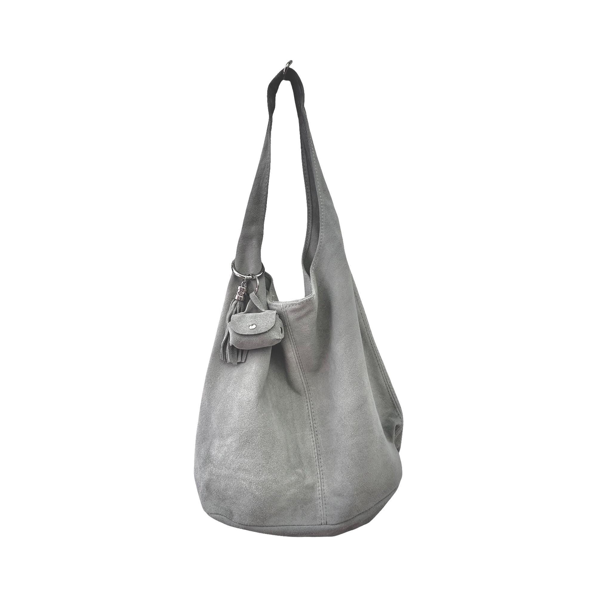 Hobo Tasche aus Veloursleder – Pink, Hellgrau oder Grau | Lässig, stylisch & praktisch