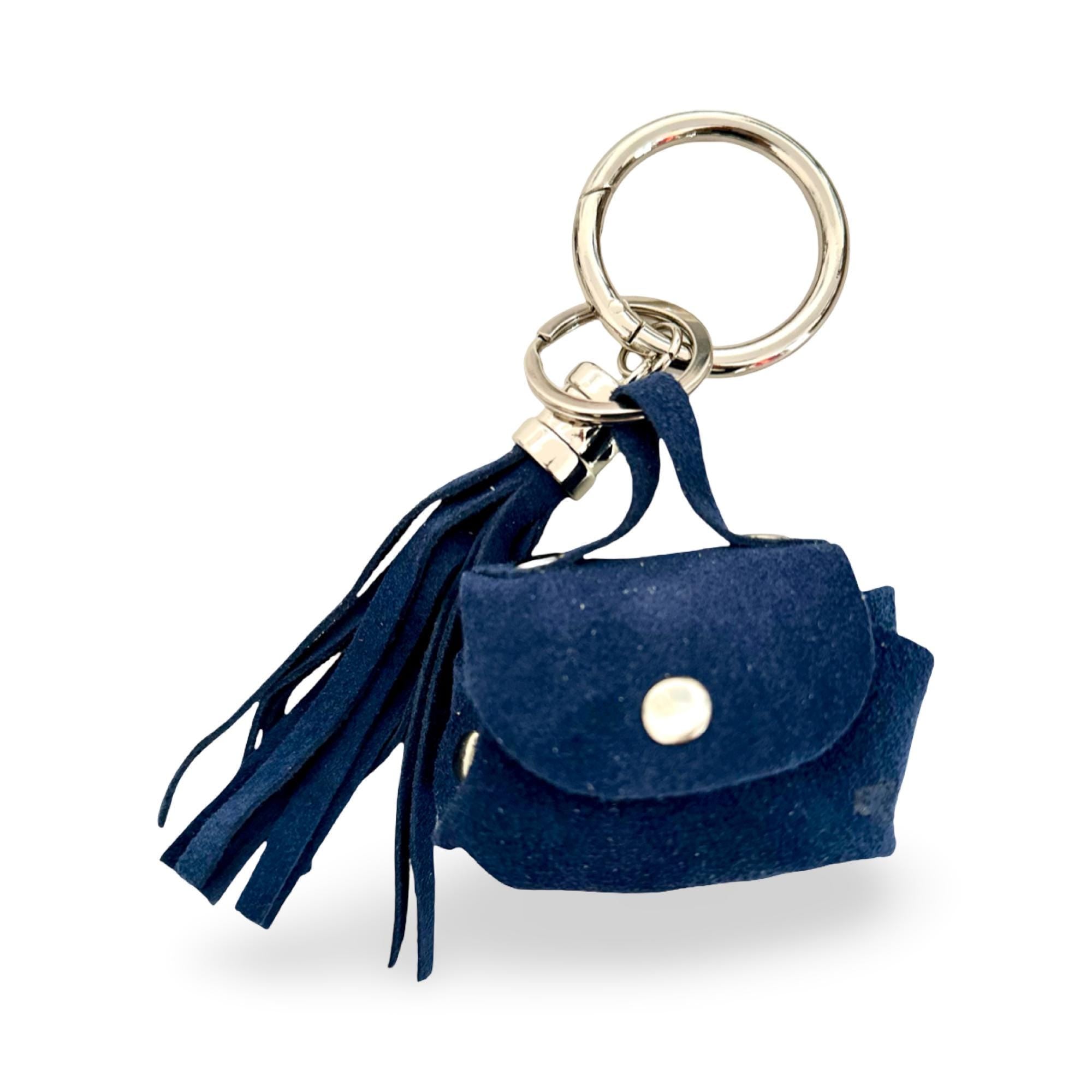 Brauner Anhänger aus Leder mit goldenem Karabiner | kleine Tasche und Quaste | Taschenschmuck Taschenanhänger | Bag Charm braun mit gold