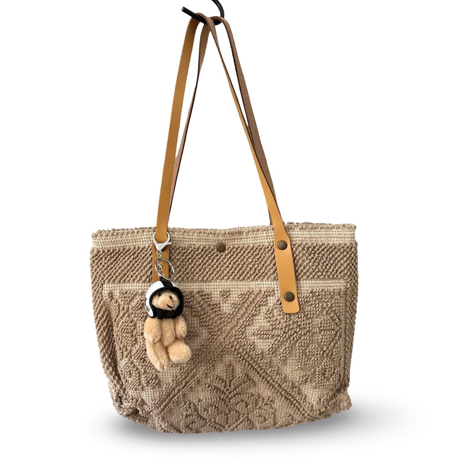 Tasche Ibiza klein | BOHO Bag | Baumwolltasche mit langen Lederhenkeln | Leder