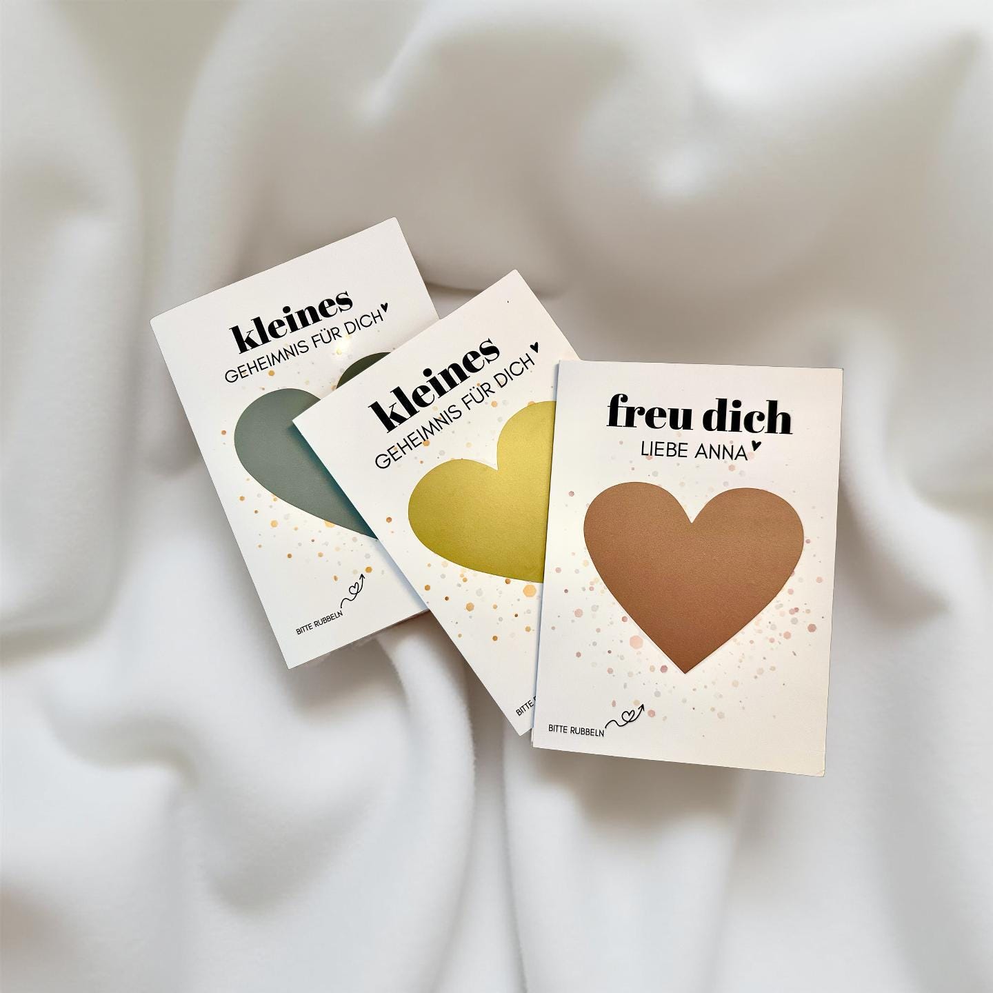 Personalisierte Rubbelkarte mit Rubbelherz und Deinem Text | Klappkarte A6 | Gutschein | Herz in gold, silber, roségold
