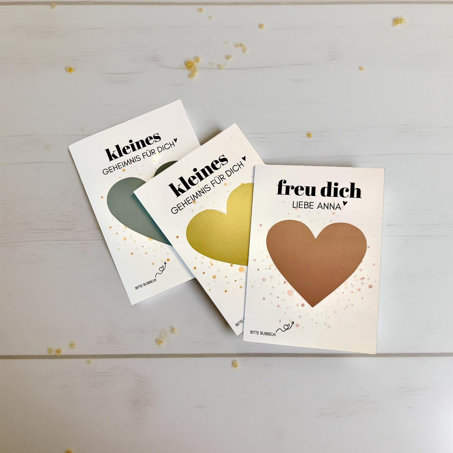 Personalisierte Rubbelkarte mit Rubbelherz und Deinem Text | Klappkarte A6 | Gutschein | Herz in gold, silber, roségold