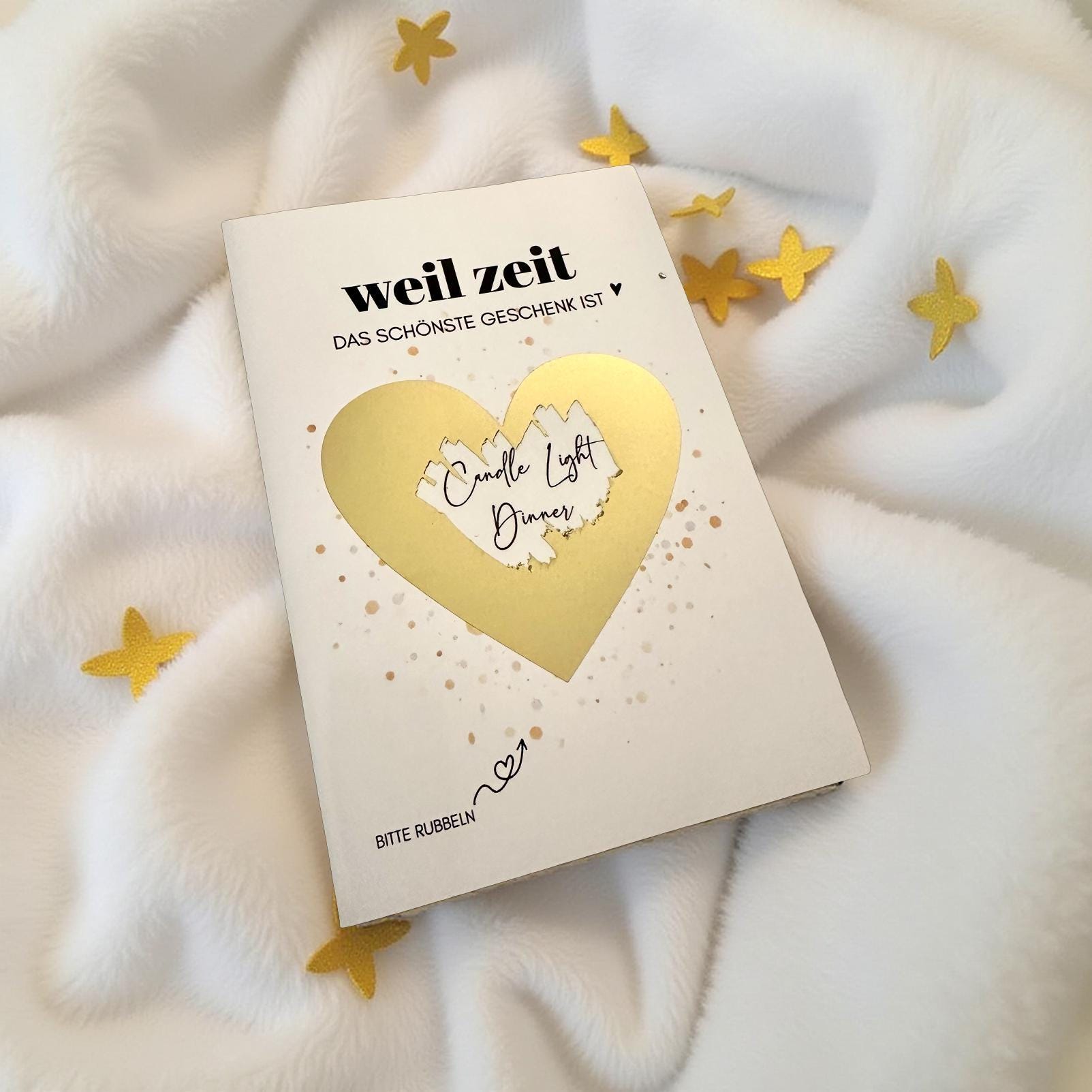 Personalisierte Rubbelkarte mit Rubbelherz und Deinem Text | Klappkarte A6 | Gutschein | Herz in gold