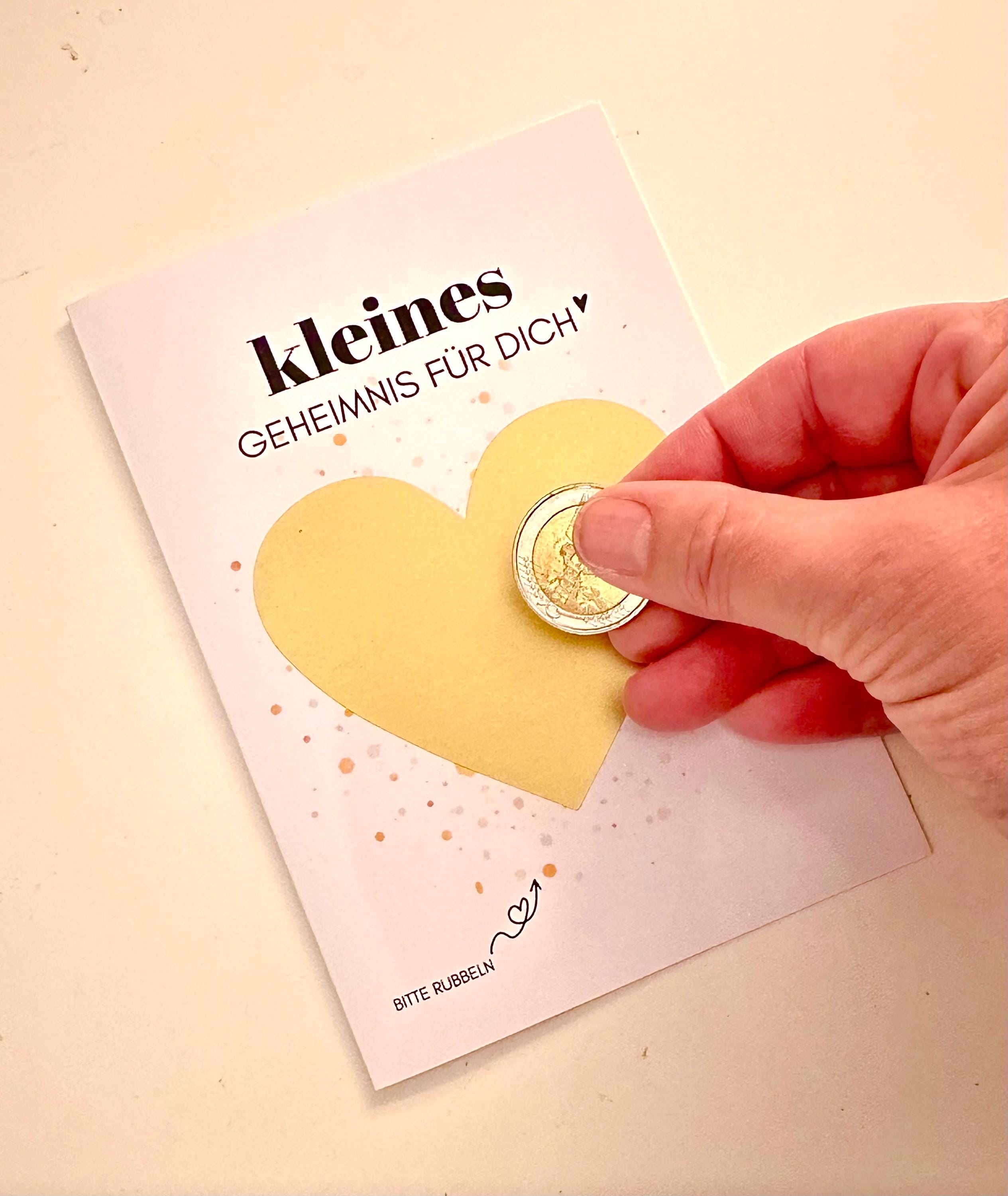 Personalisierte Rubbelkarte mit Rubbelherz und Deinem Text | Klappkarte A6 | Gutschein | Herz in gold, silber, roségold - 24 Motive