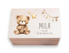 Erinnerungskiste | personalisiert | Baby | Teddy-Motiv | Holz Erinnerungsbox | Babygeschenk | Taufgeschenk | Geschenkidee zur Geburt