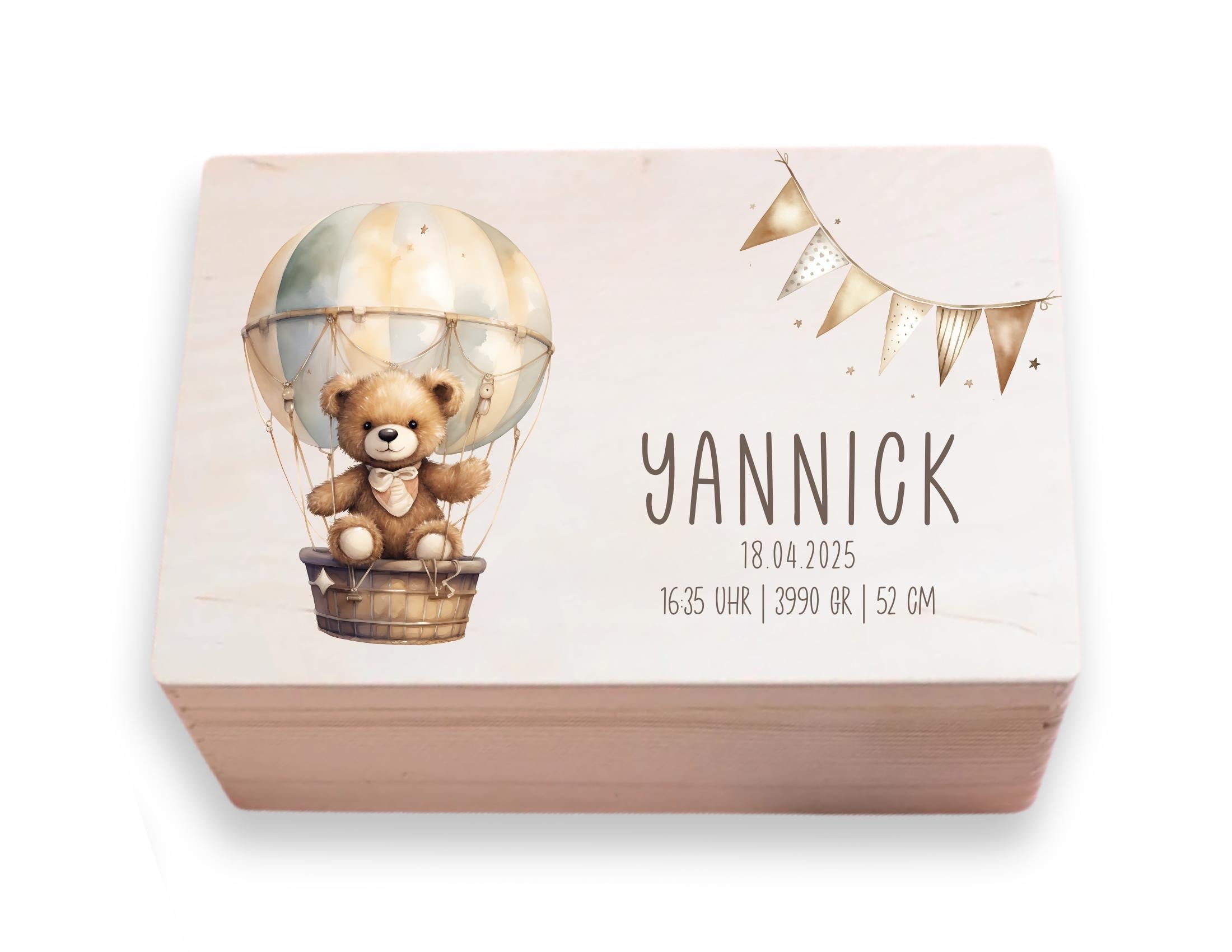 Erinnerungskiste | personalisiert | Baby | Teddy-Motiv | Holz Erinnerungsbox | Babygeschenk | Taufgeschenk | Geschenkidee zur Geburt