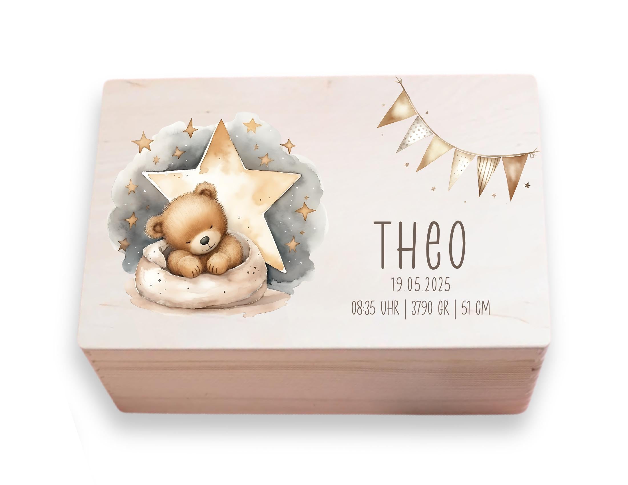 Erinnerungskiste | personalisiert | Baby | Teddy-Motiv | Holz Erinnerungsbox | Babygeschenk | Taufgeschenk | Geschenkidee zur Geburt
