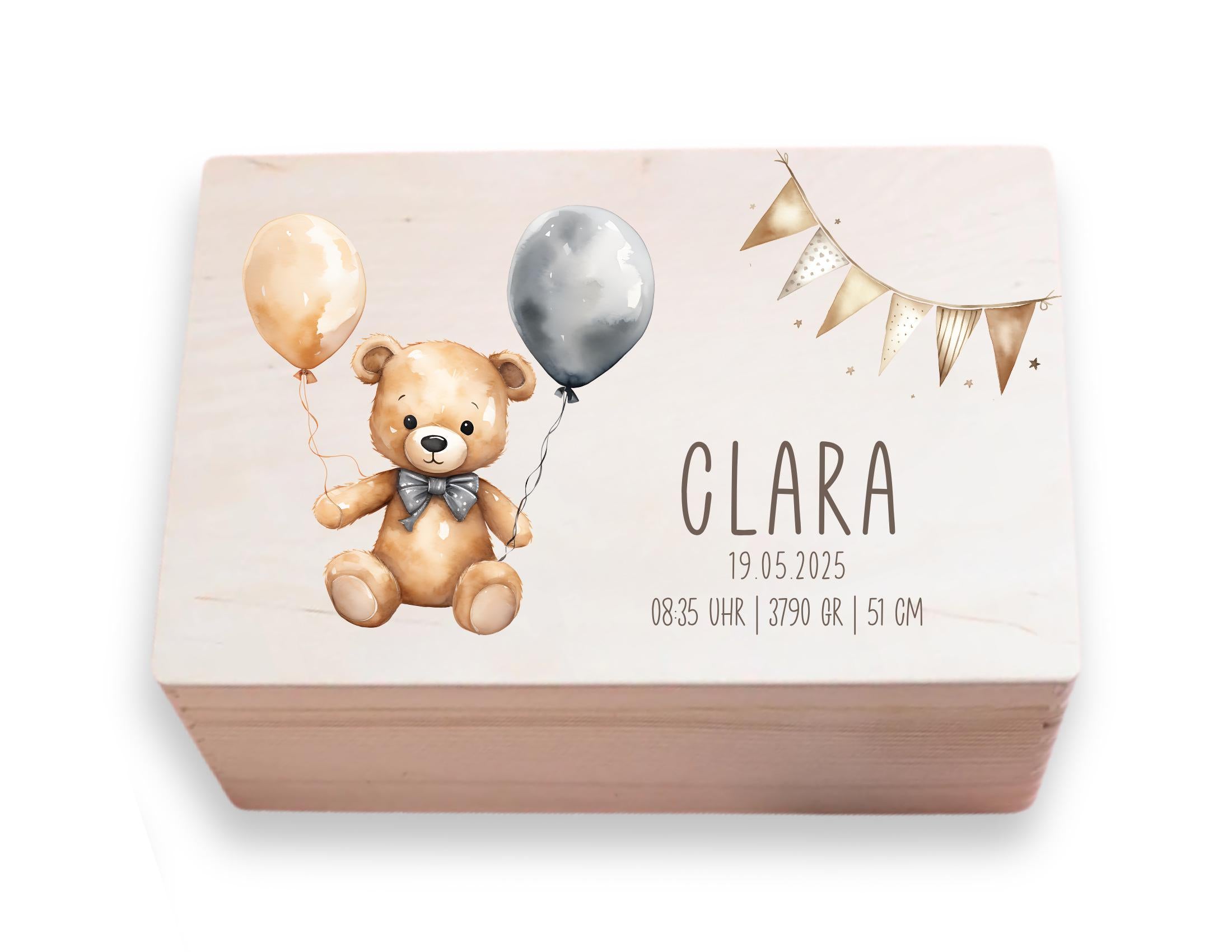 Erinnerungskiste | personalisiert | Baby | Teddy-Motiv | Holz Erinnerungsbox | Babygeschenk | Taufgeschenk | Geschenkidee zur Geburt