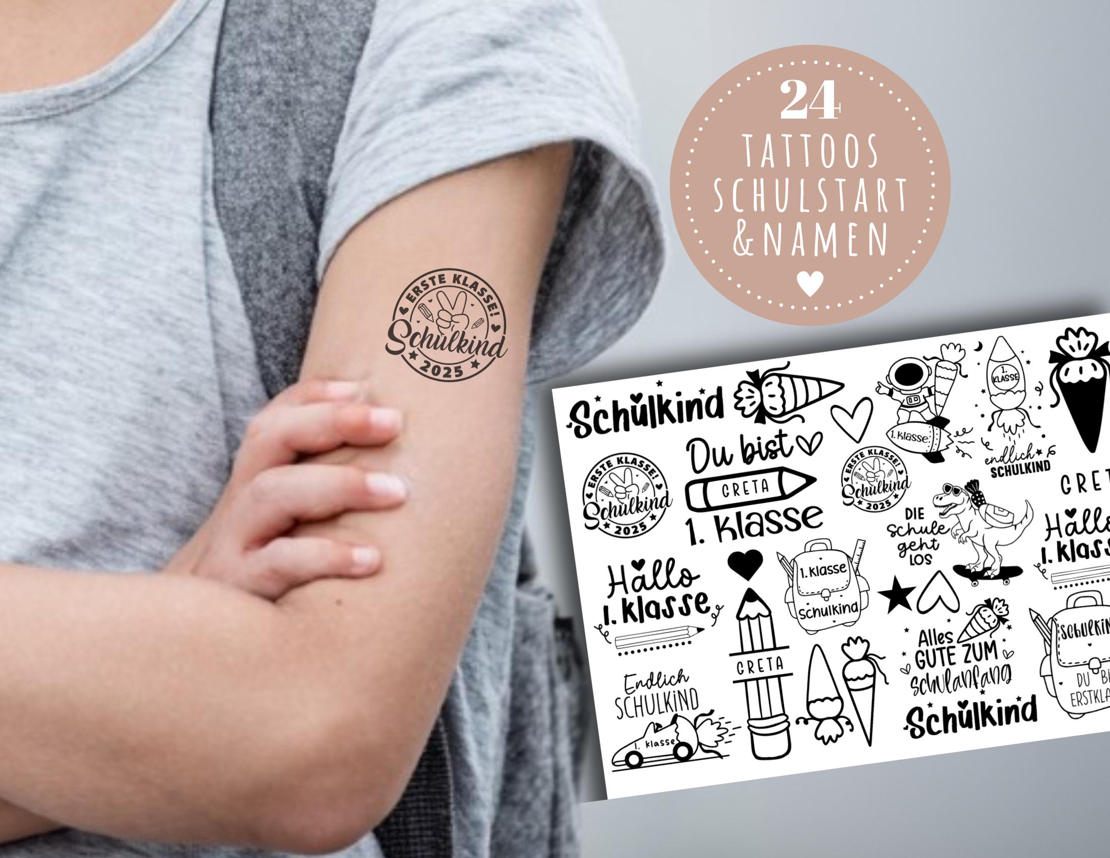 Schulkind | personalisierbare Tattoos zum Schulanfang | Kindertattoo mit Namen | 24er Set | für Jungs & Mädchen 1. Schultag | zum Schulstart