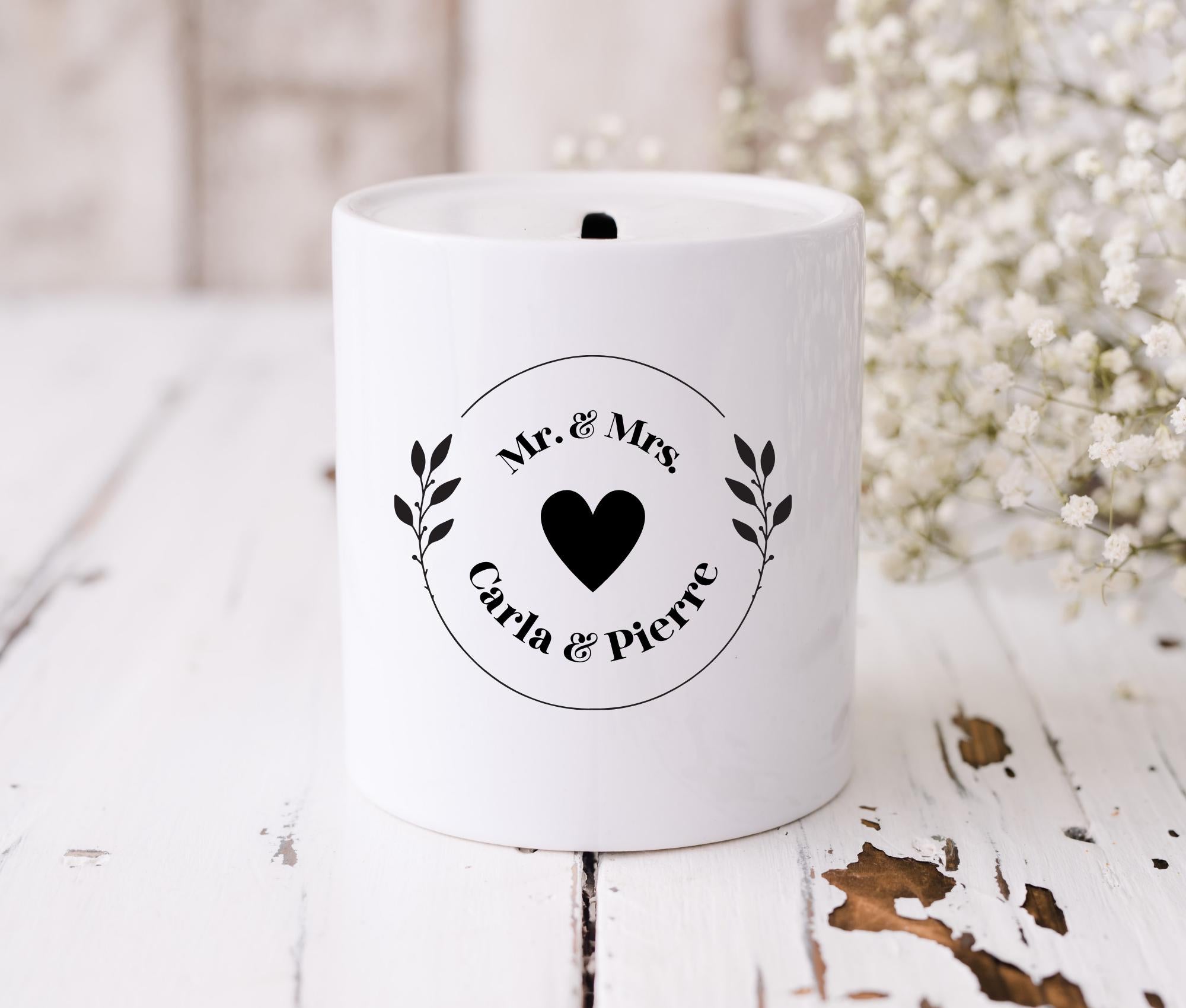 Spardose Brautpaar personalisiert | Geld zur Hochzeit | Geld schenken | personalisiertes Geschenk Mr. & Mrs. | Honeymoon