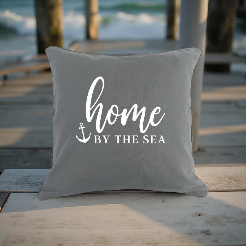 HOME by the sea | Kissen | maritimer Kissenbezug | 40 x40 cm | Baumwolle | Skandi Design | Hygge Boho Deko Kissenhülle