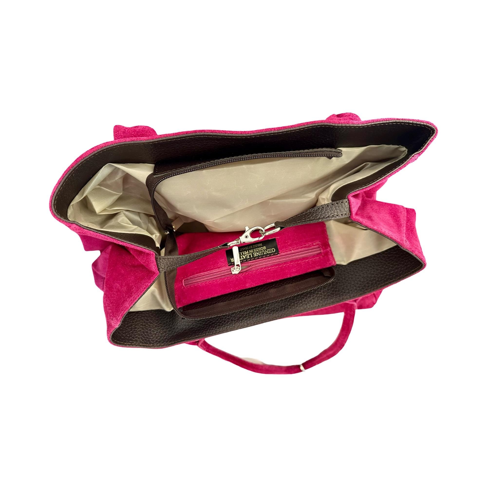 Pinke Tasche aus Veloursleder | Lässig, stylisch & praktisch und groß