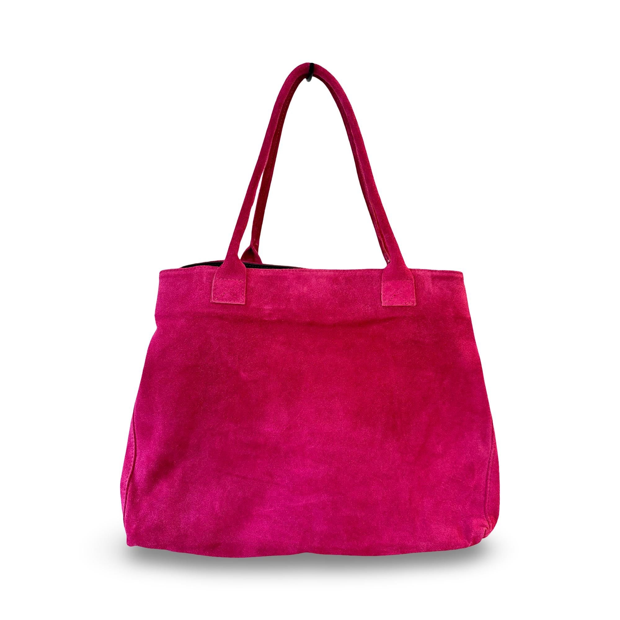 Pinke Tasche aus Veloursleder | Lässig, stylisch & praktisch und groß
