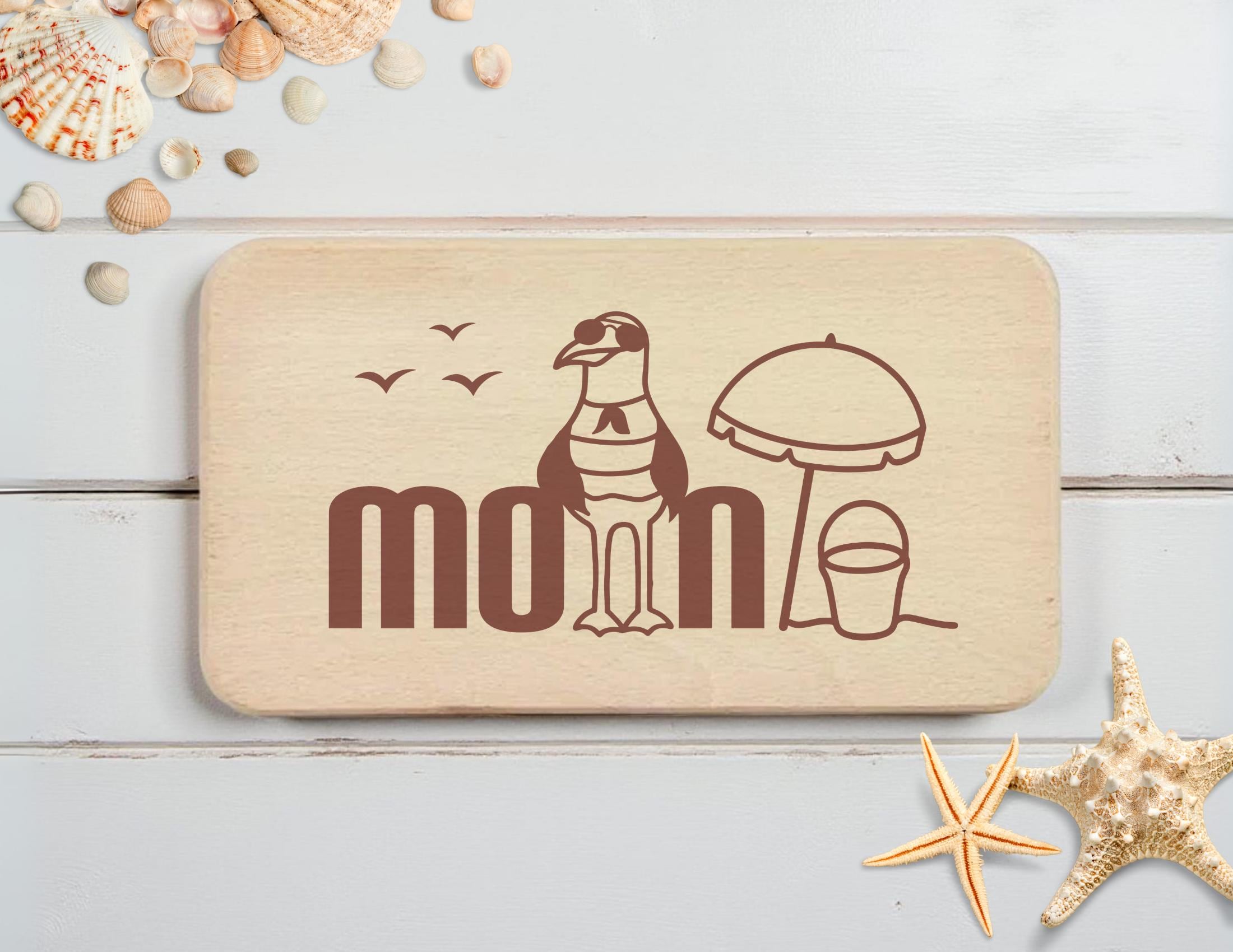 Personalisiertes Frühstücksbrettchen | maritime Motive Möwe | Lasergravur | Buchenholz | Moin Strand Meer | Geschenkidee Camping Kinder