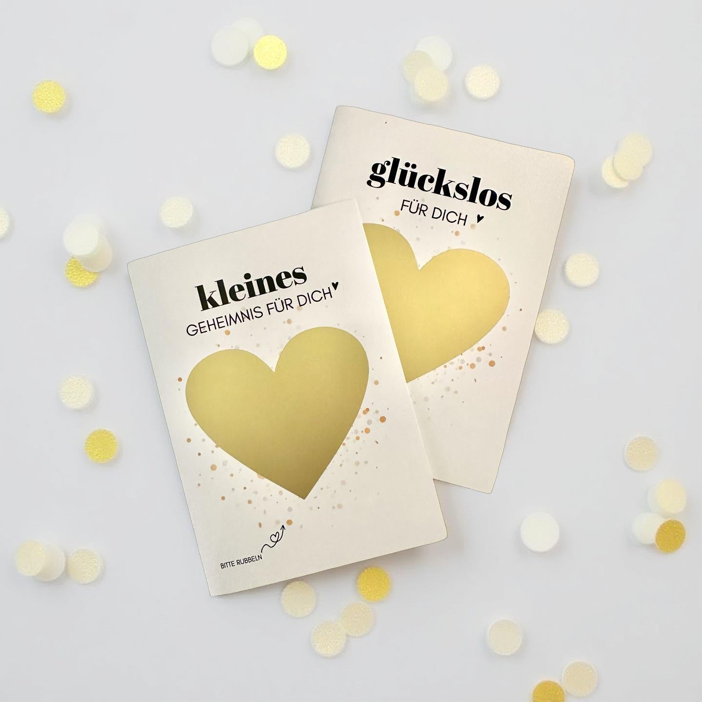 Personalisierte Rubbelkarte mit Rubbelherz und Deinem Text | Klappkarte A6 | Gutschein | Herz in gold, silber, roségold - 24 Motive