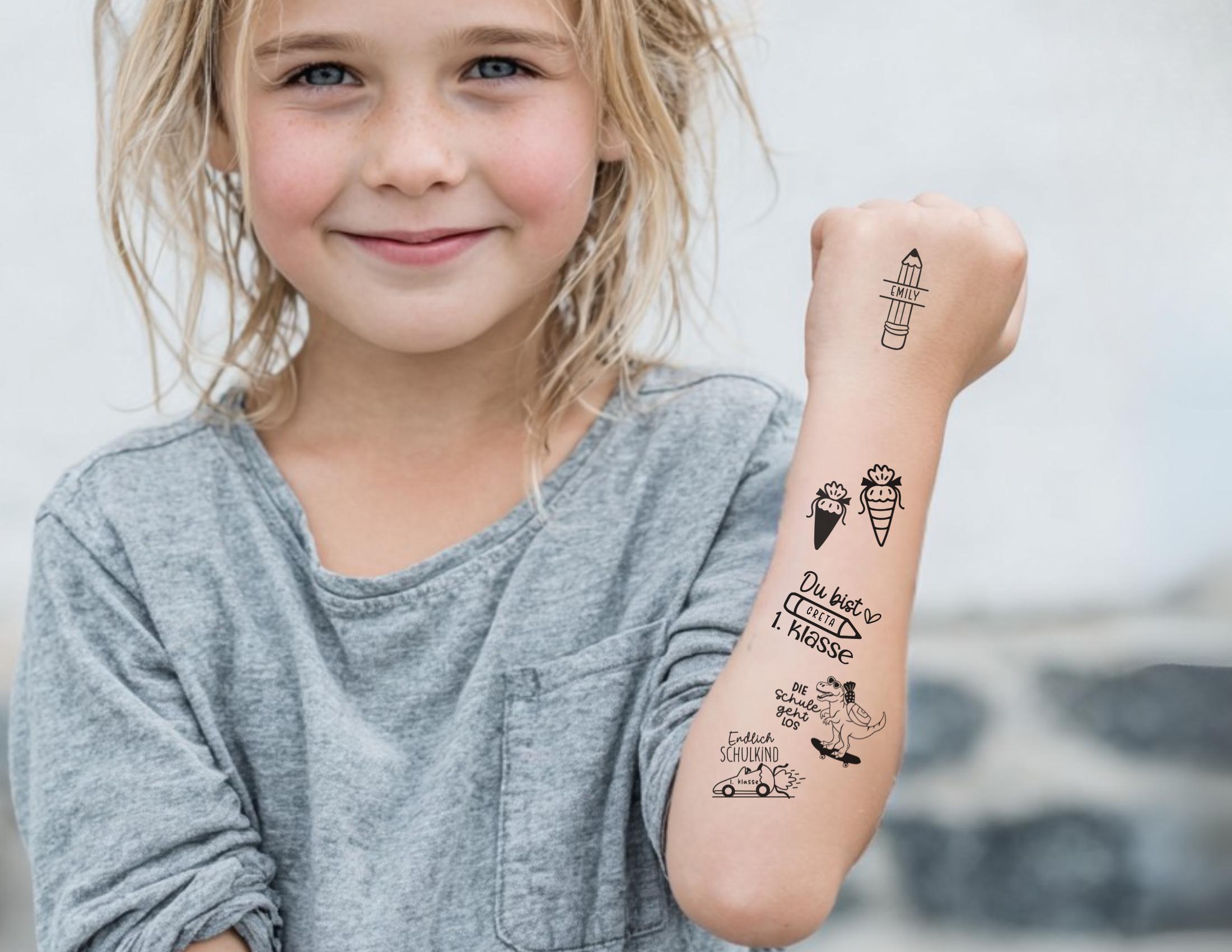 Schulkind | personalisierbare Tattoos zum Schulanfang | Kindertattoo mit Namen | 24er Set | für Jungs & Mädchen 1. Schultag | zum Schulstart