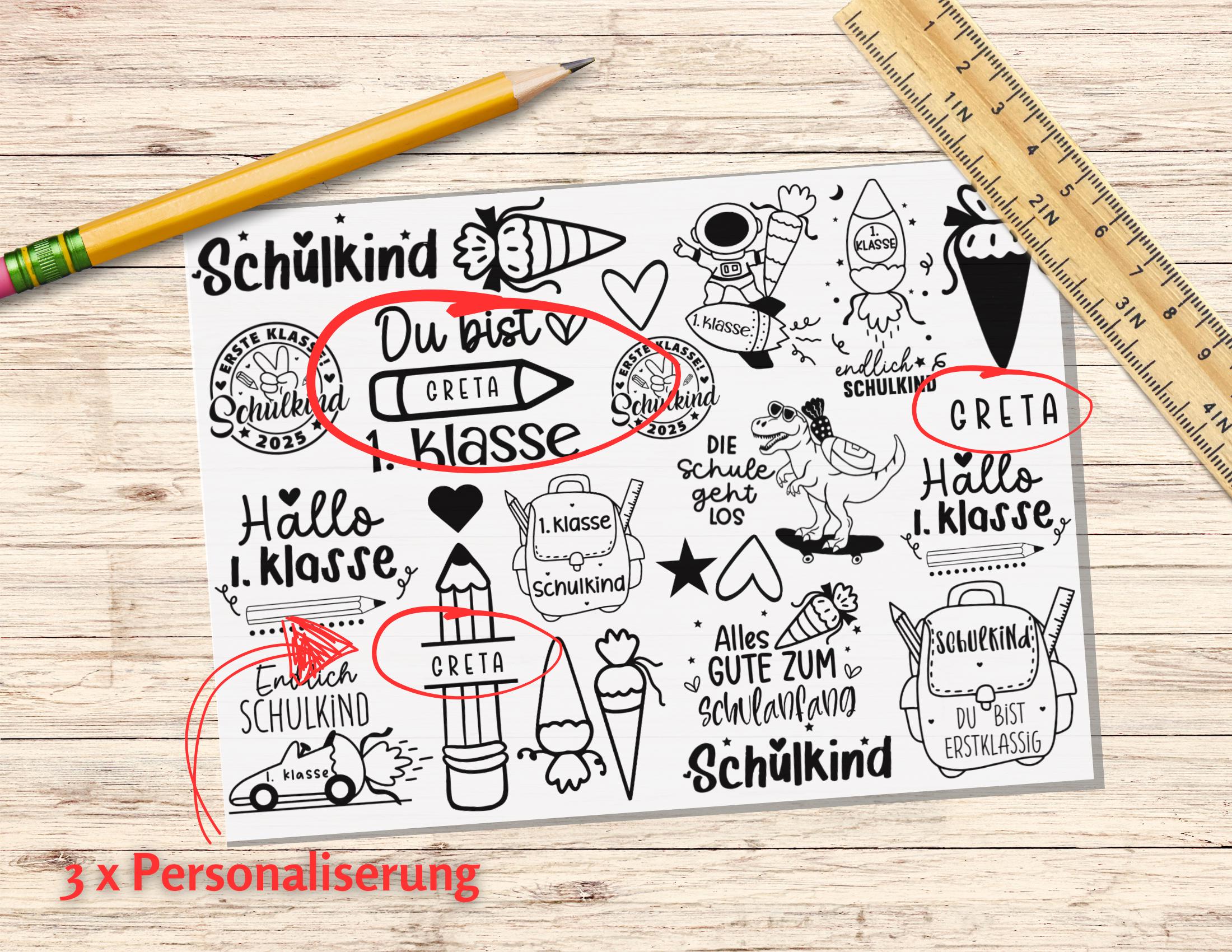 Schulkind | personalisierbare Tattoos zum Schulanfang | Kindertattoo mit Namen | 24er Set | für Jungs & Mädchen 1. Schultag | zum Schulstart