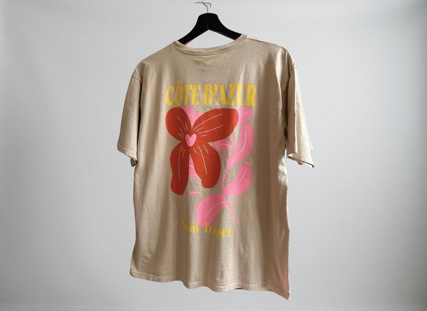 Cote d' Azur T-Shirt in beige mit Rückenprint | St Tropez Logo Front | one size