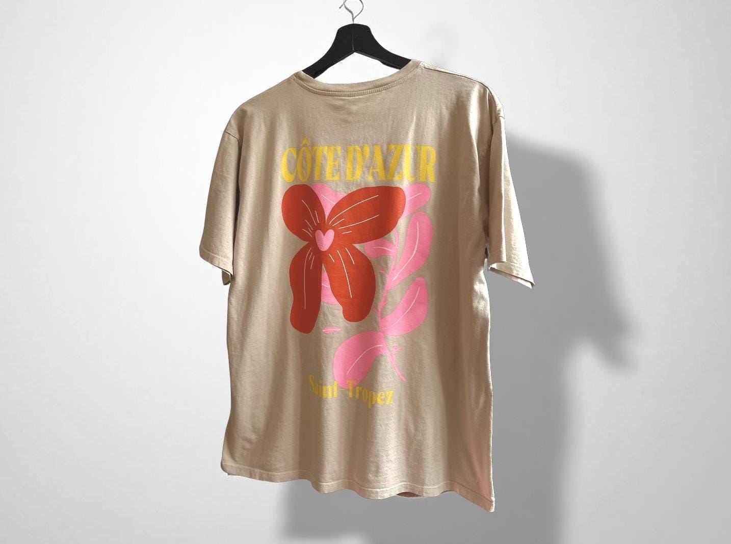 Cote d' Azur T-Shirt in beige mit Rückenprint | St Tropez Logo Front | one size