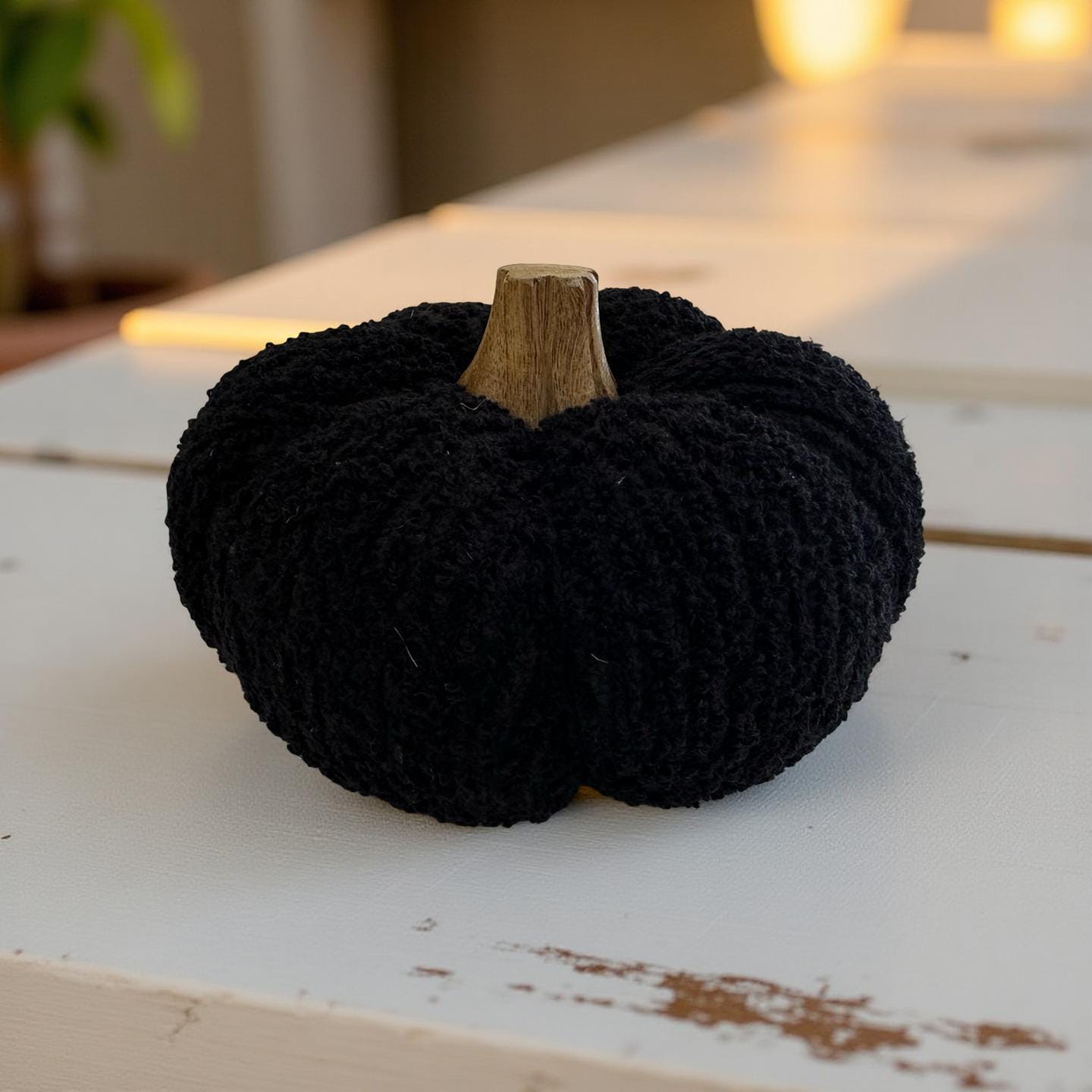 Deko Kürbisse | schwarzer Stoff mit Holz | in zwei Größen | Halloween Herbst Dekoration