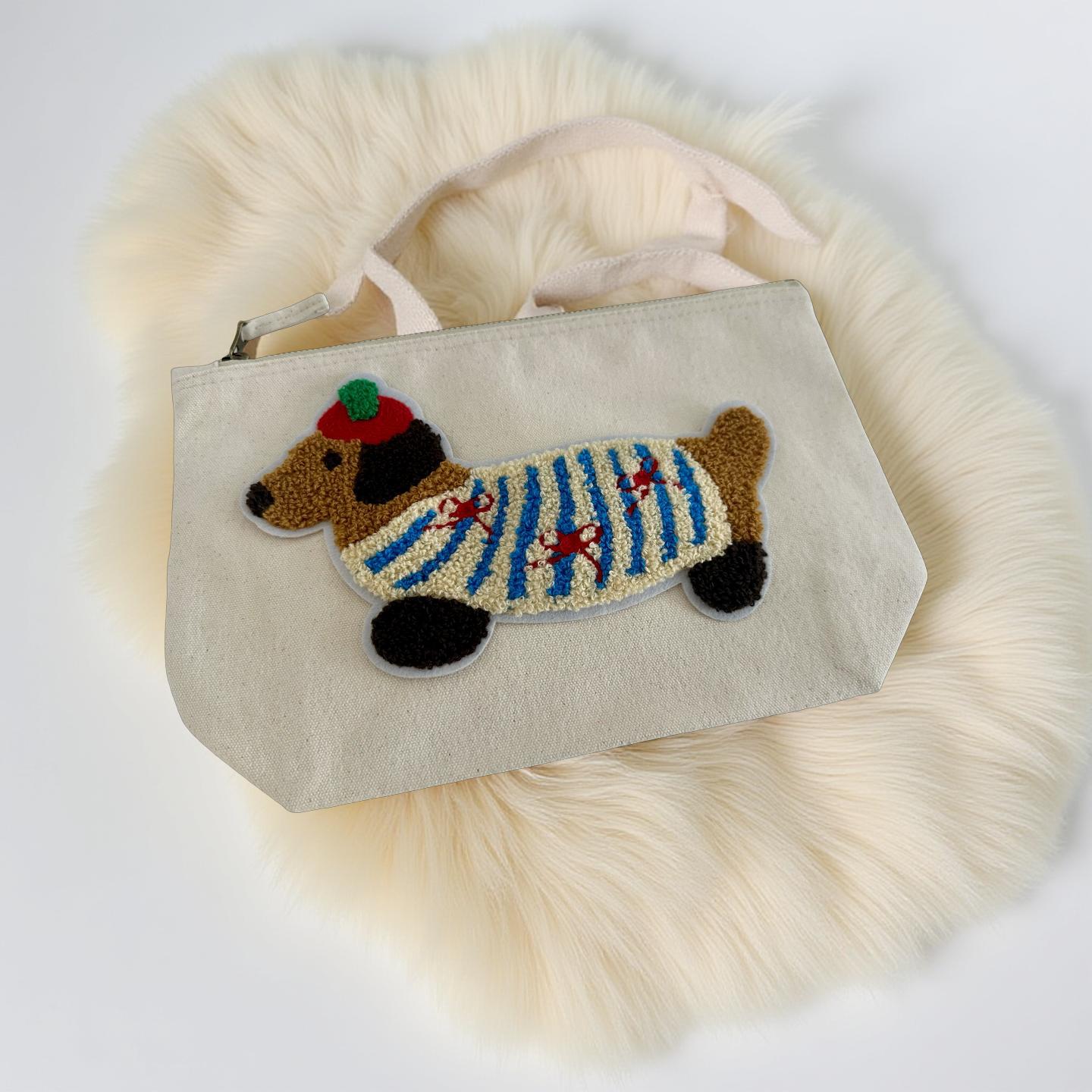 Dackel Patch XXL | großes Stick Motiv zum Aufnähen | Chenille Hundepatch Aufnäher