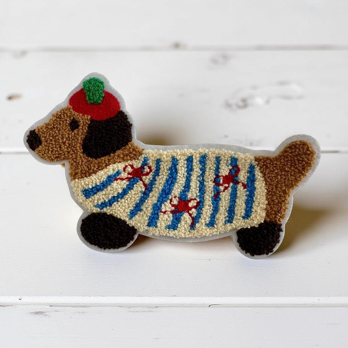 Dackel Patch XXL | großes Stick Motiv zum Aufnähen | Chenille Hundepatch Aufnäher