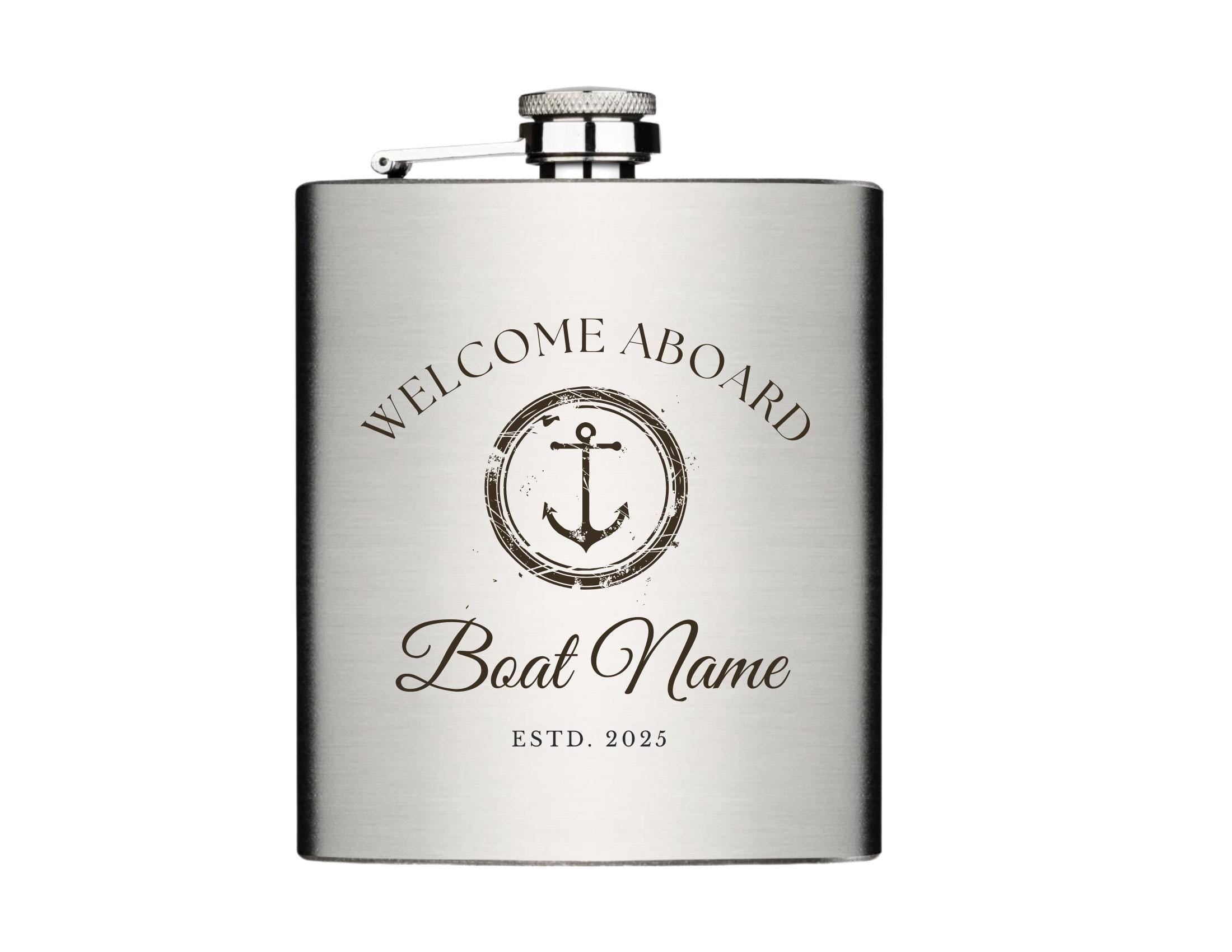 Flachmann Bootsbesitzer, Segler, Skipper | personalisiertes Geschenk | Edelstahl Flasche | Lasergravur Boot Name | maritimes Design