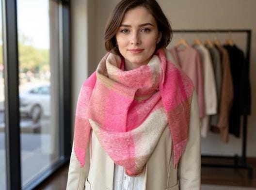 Schal | Dreieckstuch beige, pink & rosa | 170 x 115 cm