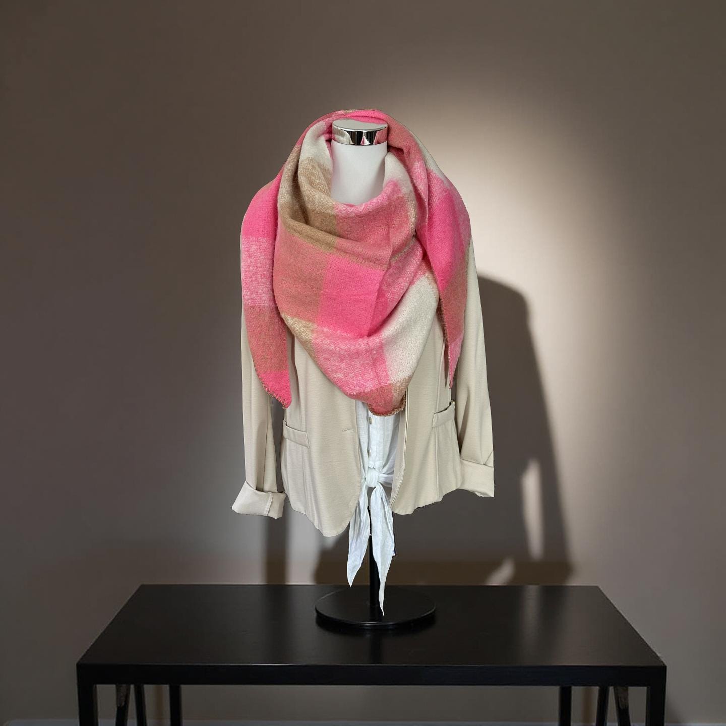 Schal | Dreieckstuch beige, pink & rosa | 170 x 115 cm
