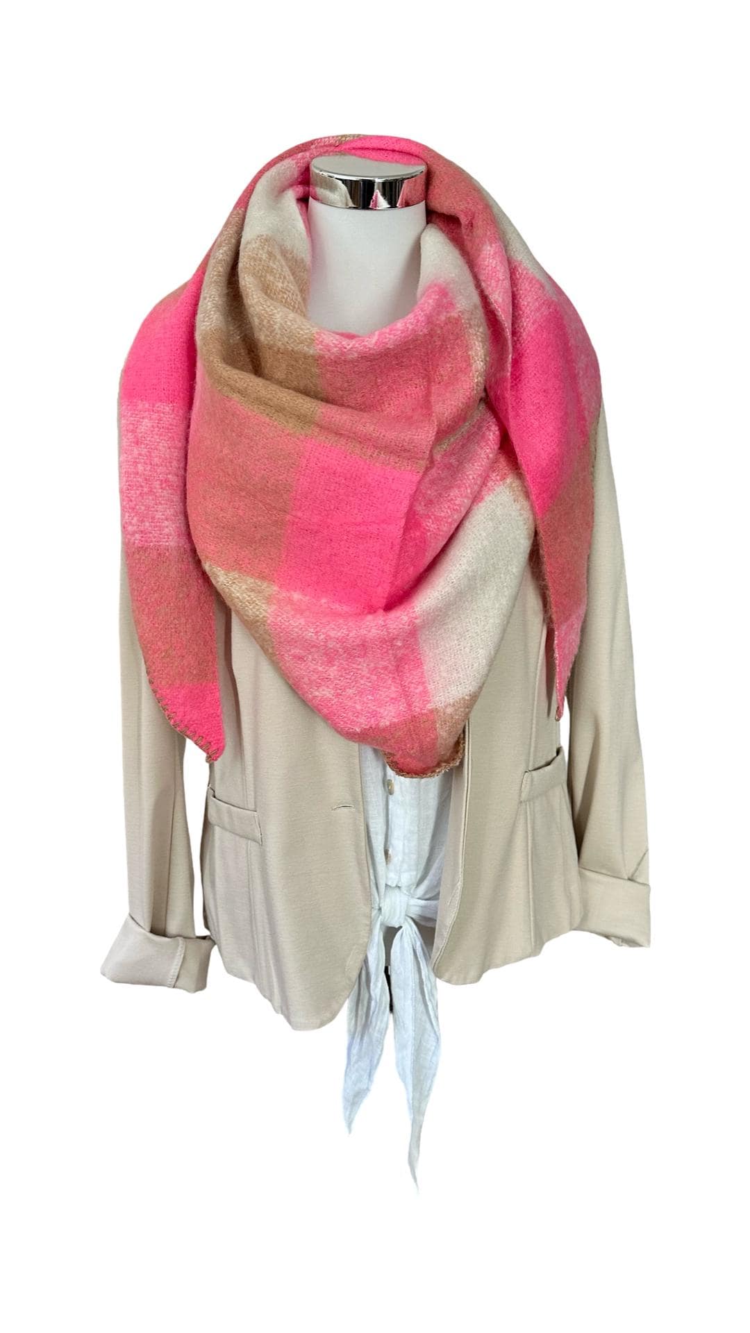 Schal | Dreieckstuch beige, pink & rosa | 170 x 115 cm