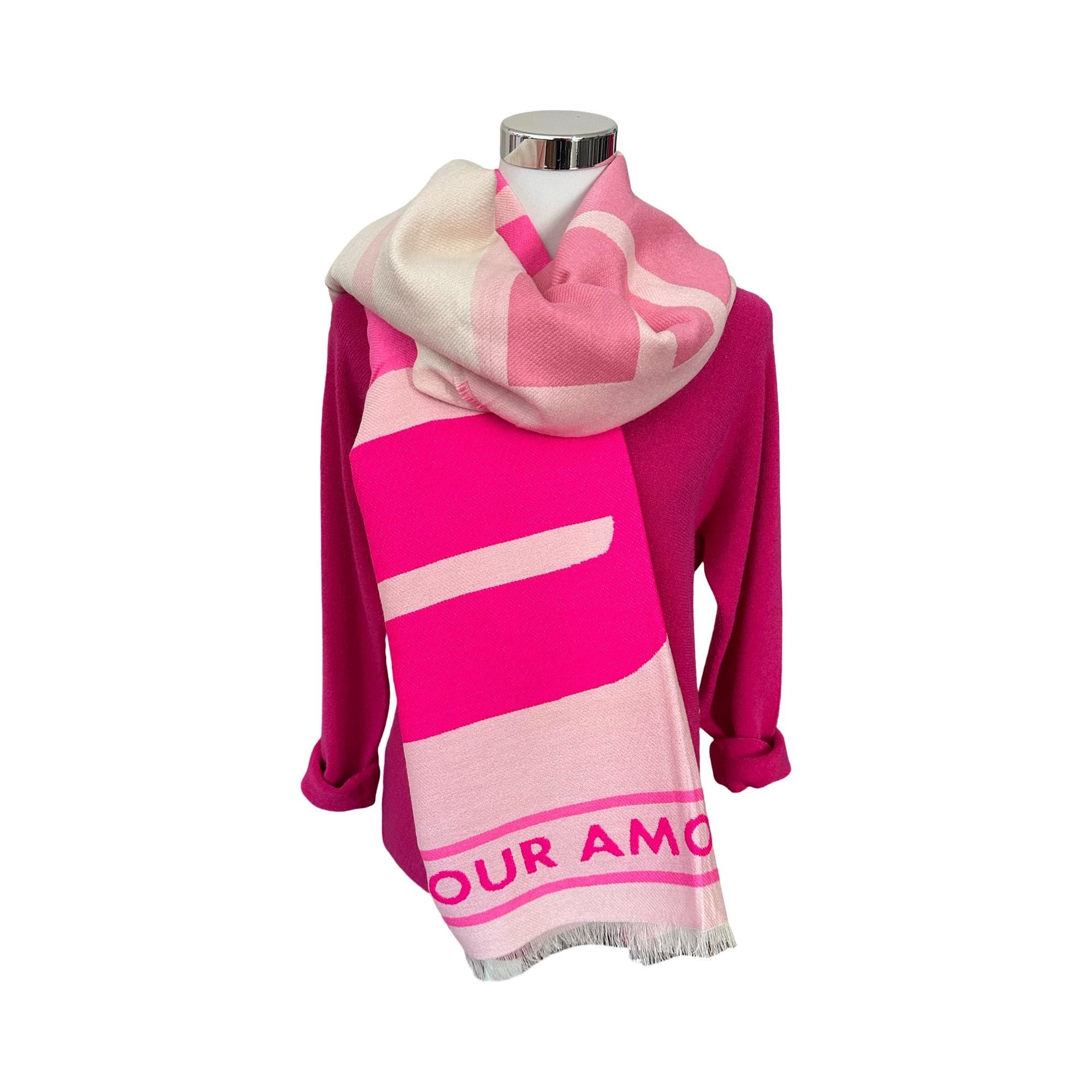Breiter Schal AMOUR in Rosa, weiß und pink| Viskose | Webschal Tuch Stola | 180 x 70 cm