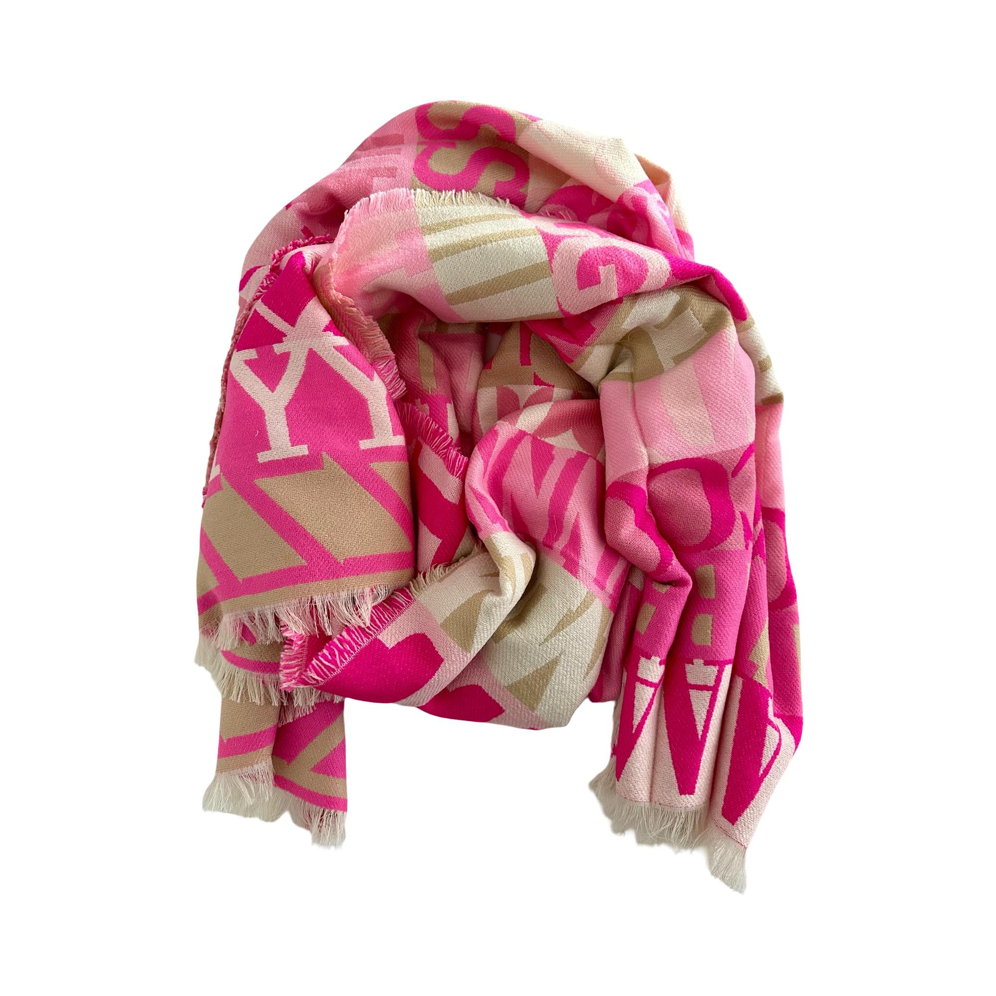 Breiter Schal Alphabet Buchstaben in Rosa, weiß und pink| Viskose | Webschal Tuch Stola | 180 x 70 cm