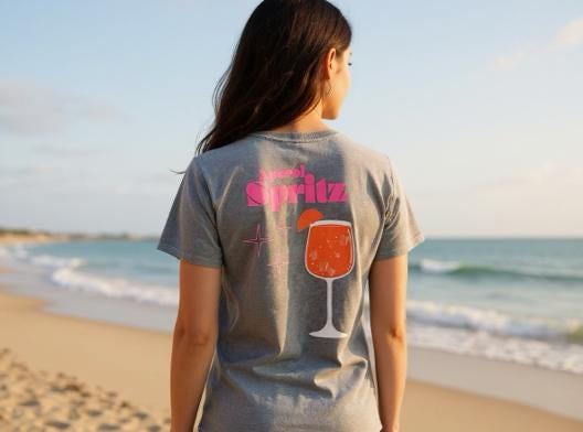 T-Shirt in grau vintage mit Rückenprint | Aperol Spritz und Logo Front | one size