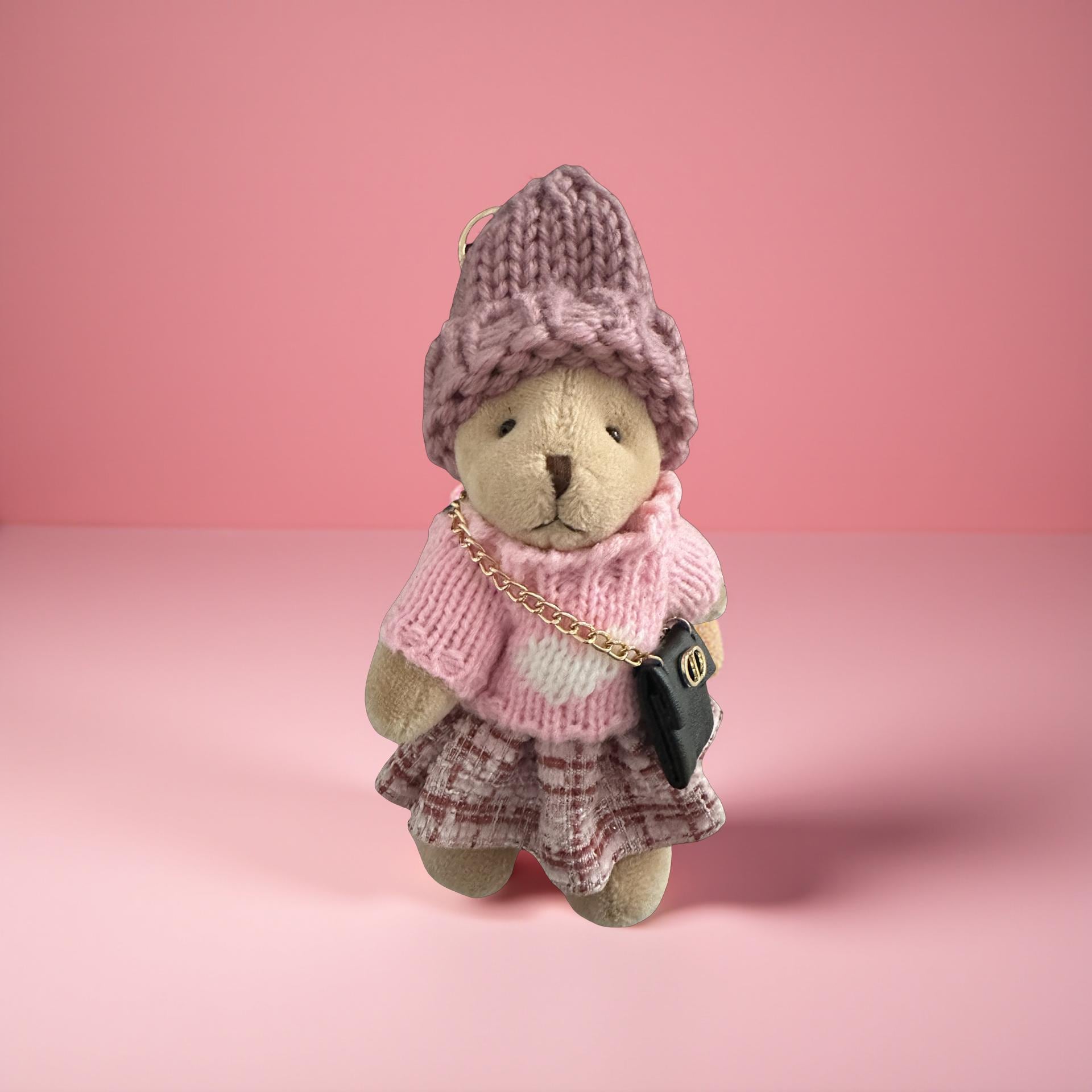 Bag Charm Teddy Fashion | Anhänger Tasche oder Schlüssel | Taschenschmuck Taschenanhänger | Bärchen rosa oder schwarzes Kleid Strickmütze