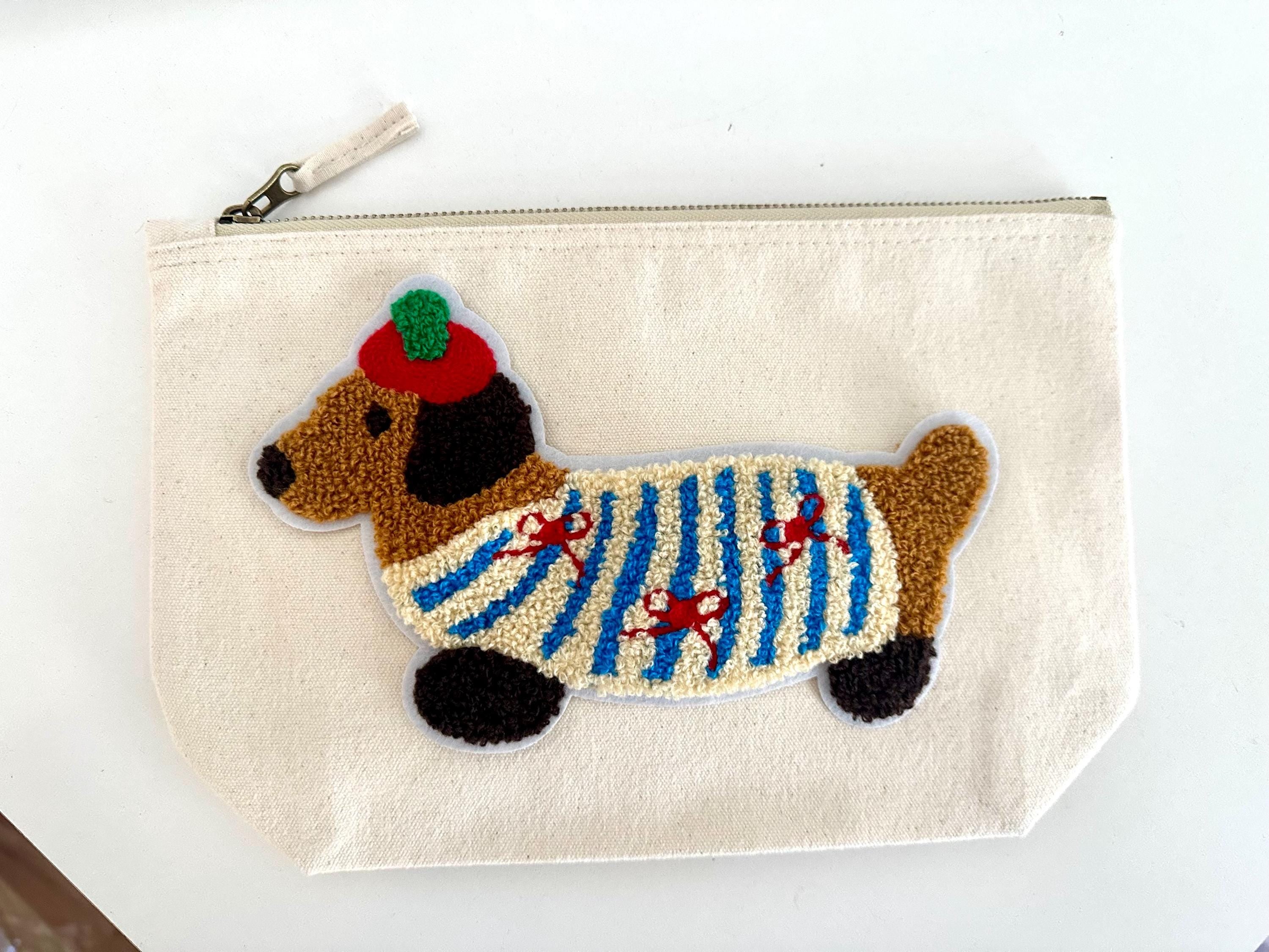 Dackel Patch XXL | großes Stick Motiv zum Aufnähen | Chenille Hundepatch Aufnäher