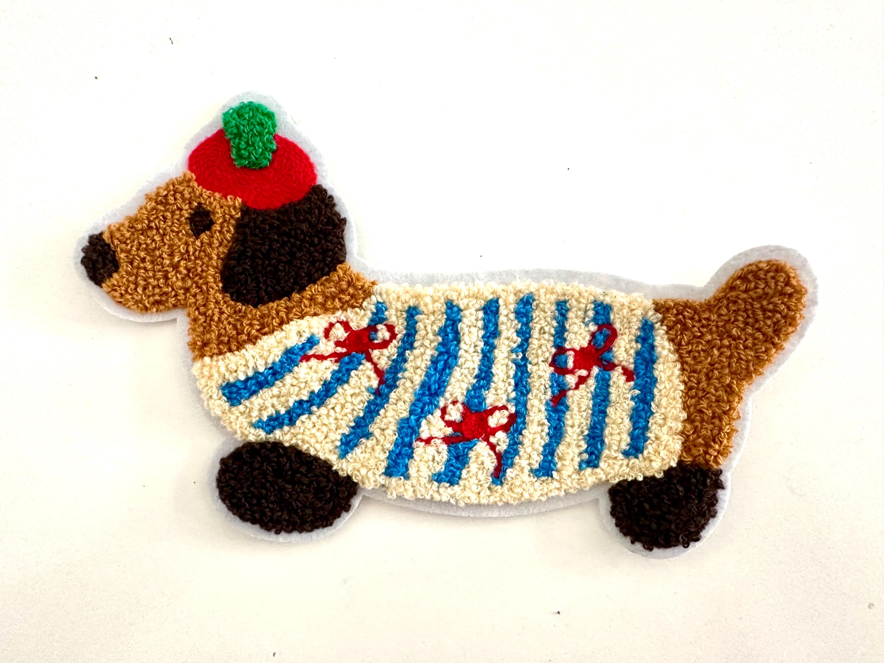 Dackel Patch XXL | großes Stick Motiv zum Aufnähen | Chenille Hundepatch Aufnäher