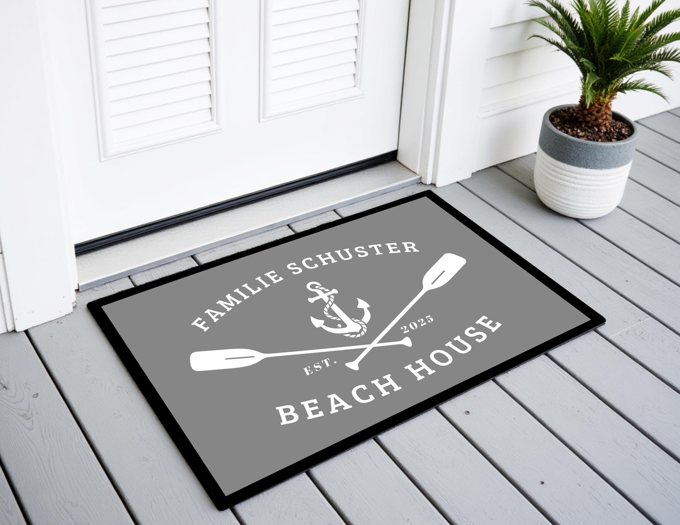 Fußmatte Beach House | Personalisierter Fußabtreter mit Namen, Jahreszahl, blaugrau, grau oder schwarz