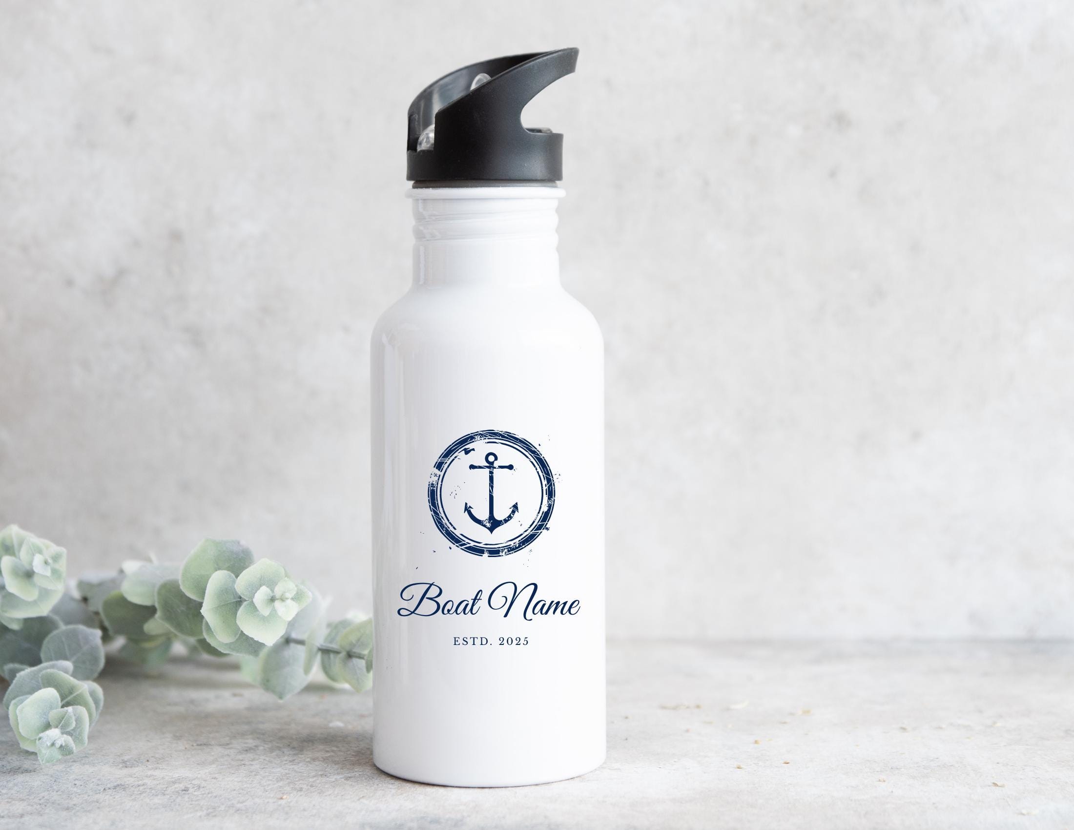 Edelstahl Trinkflasche | Boots Name maritimes Design | Flasche unzerbrechlich | Personalisierbar Geschenk Bootsbesitzer