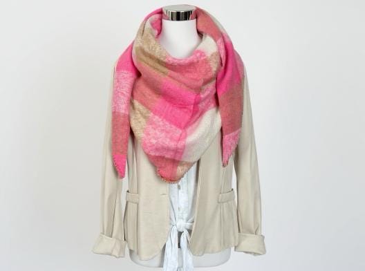 Schal | Dreieckstuch beige, pink & rosa | 170 x 115 cm