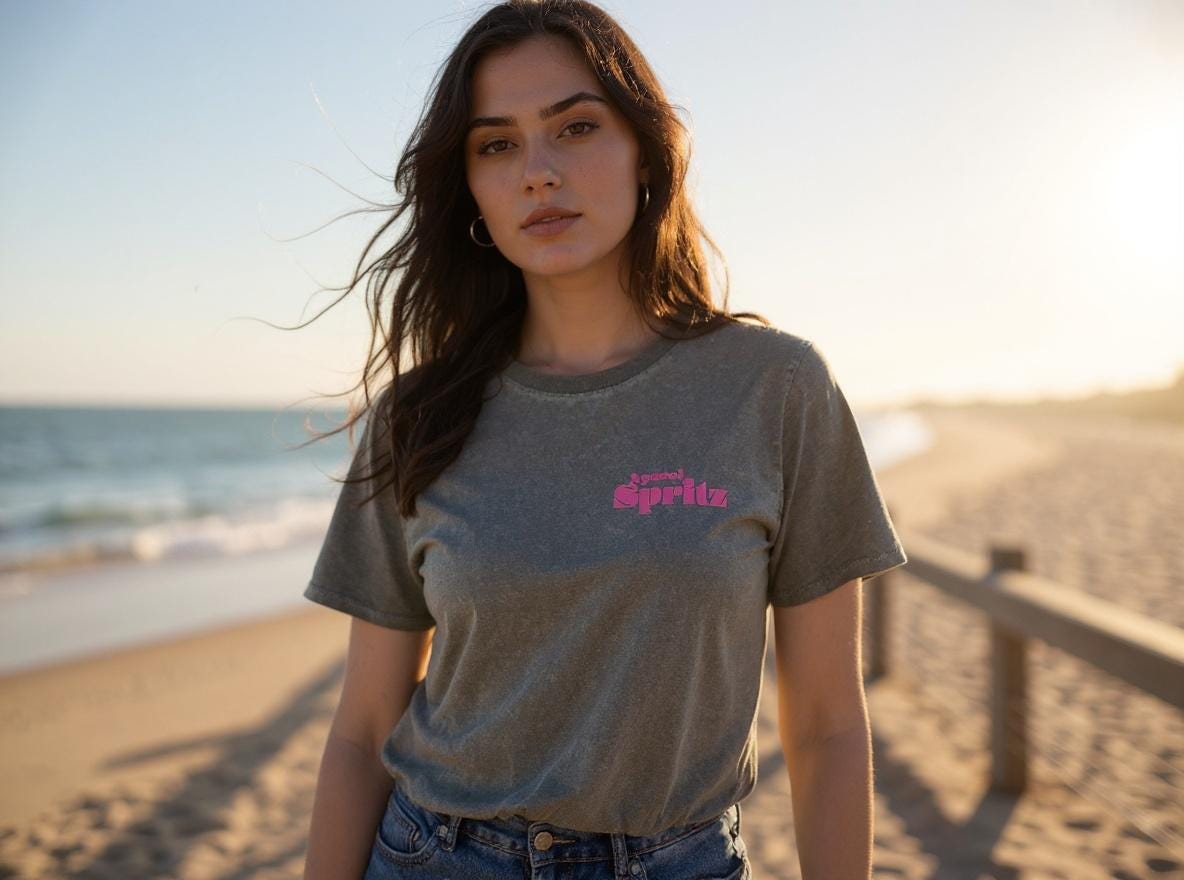 T-Shirt in grau vintage mit Rückenprint | Aperol Spritz und Logo Front | one size