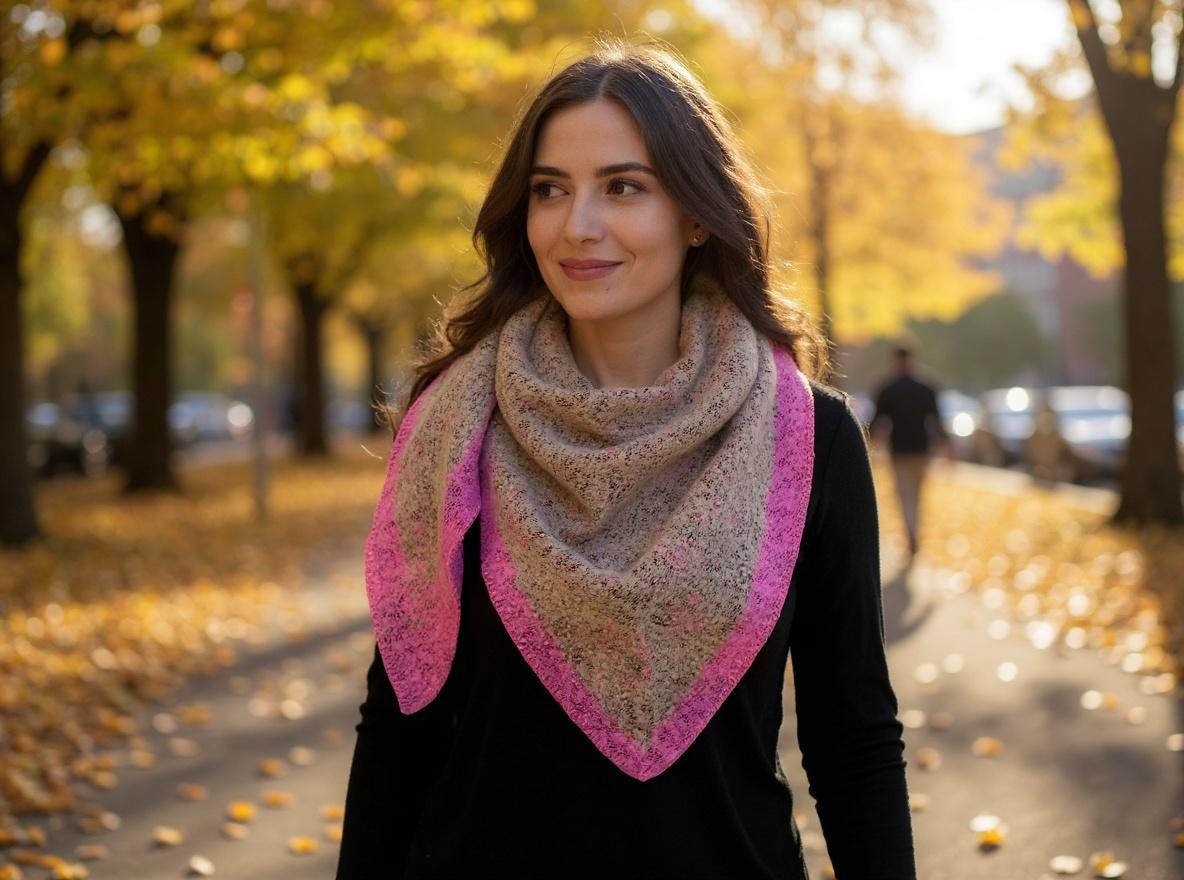 Schal | Dreieckstuch camel & Pink | 190 x 90 cm