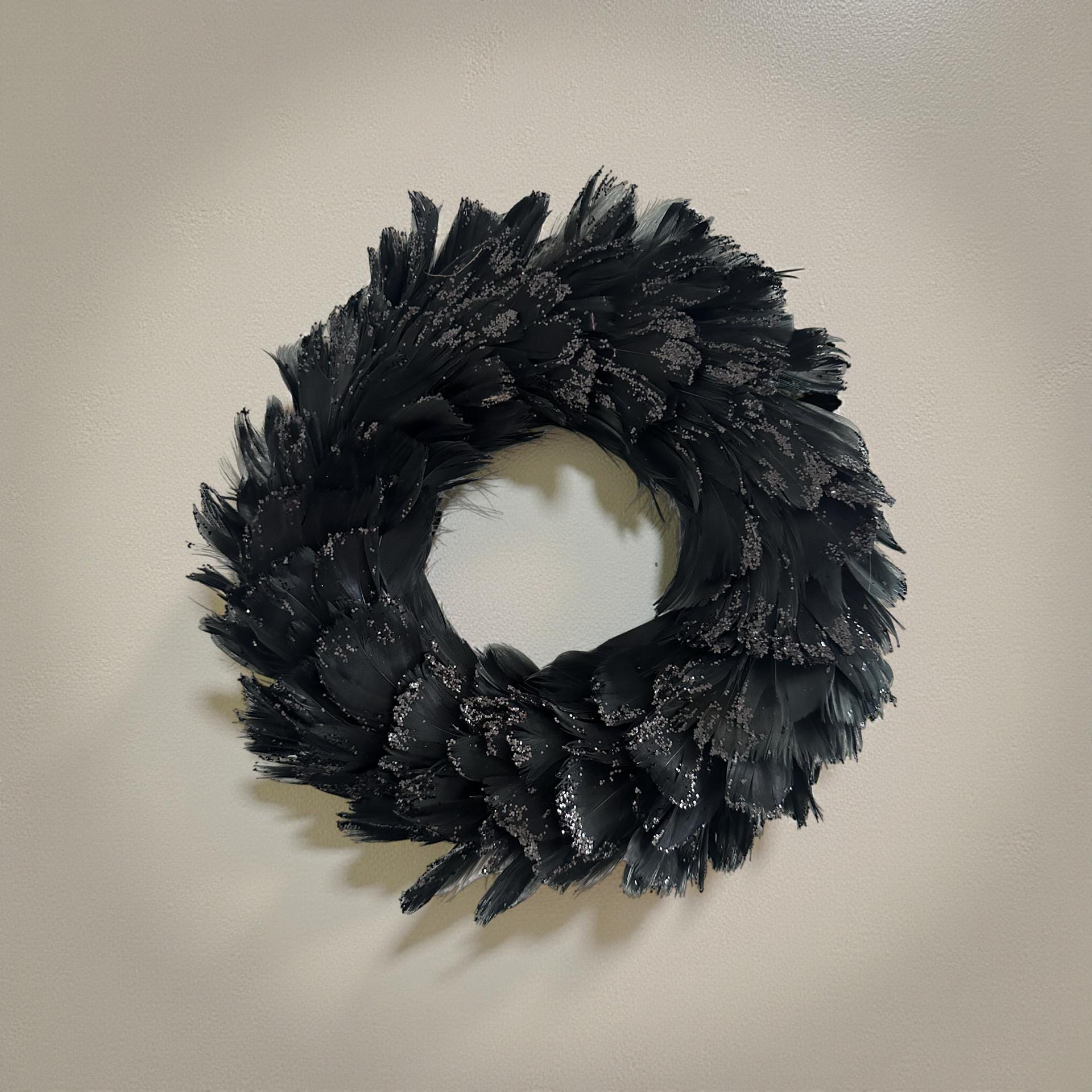 Feder Kranz schwarz Glitzer | Deko | 20 cm Durchmesser | Weihnachten Halloween