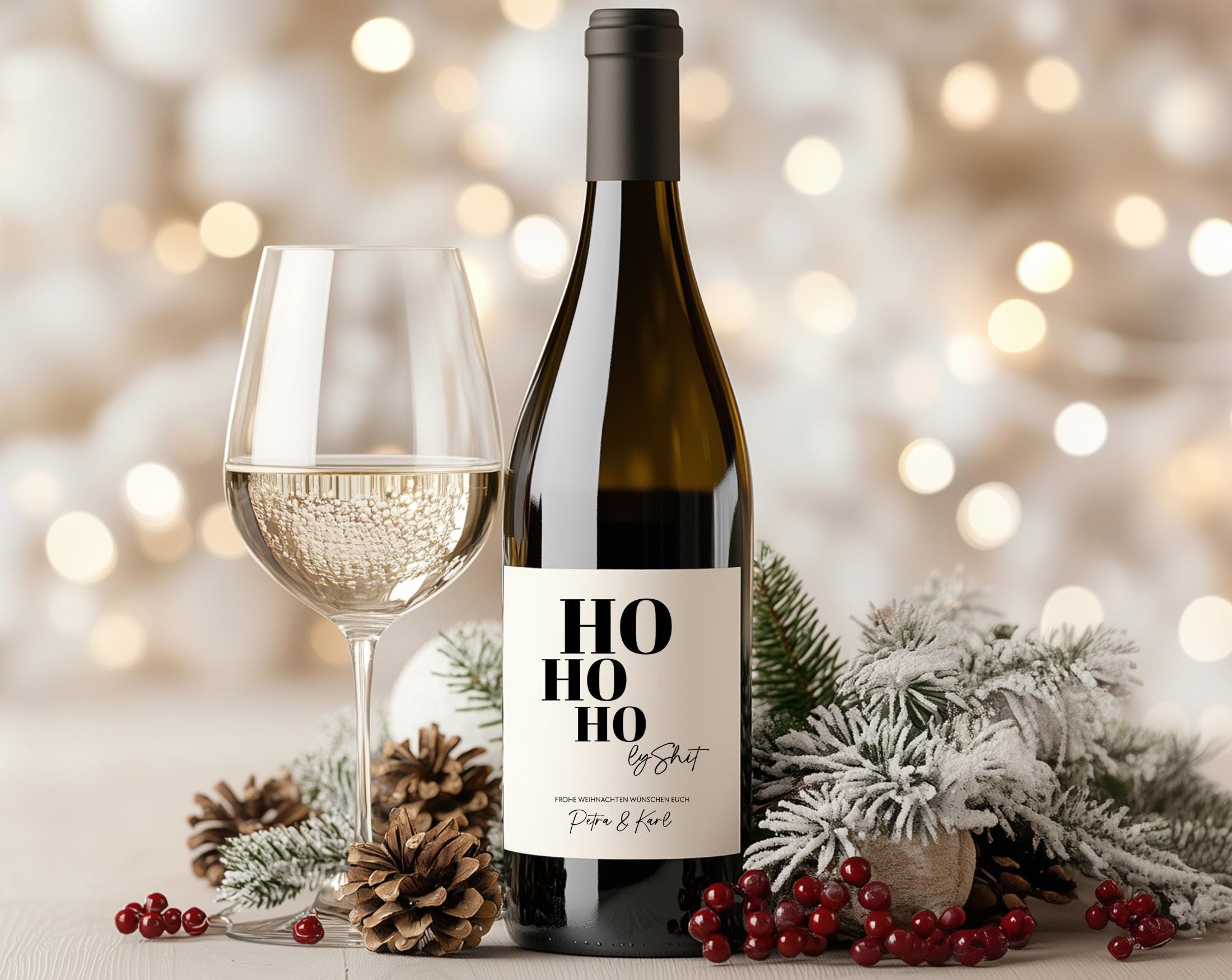 Weihnachts Weinflaschen Etikett personalisiert | Ho Ho Ho-ly Shit! Geschenk Weihnachten Gruß Wein