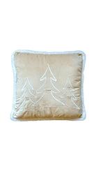 Kissen bestickt | Weihnachten | Weihnachtsbäume Tannen | Samt creme mit weißer Stickerei | zwei Formate | weiße Fellkante