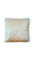 Kissen bestickt | Weihnachten | Weihnachtsbäume Tannen | Samt creme mit weißer Stickerei | zwei Formate | weiße Fellkante