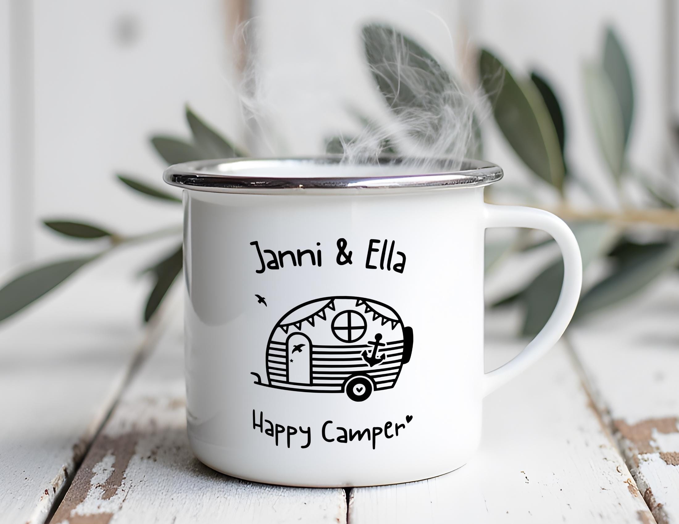 Camper Tasse Emaille personalisiert | Camping | Geschenke für Camper | Camping Zubehör | personalisierte Tassen für Camper