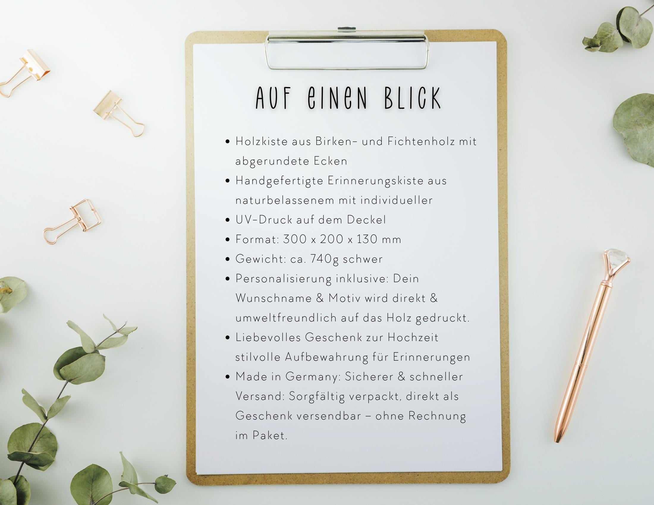 Erinnerungsbox Hochzeit | personalisiert | Brautpaar Namen Datum | Erinnerungen sammeln | Hochzeitsgeschenk | Geschenkidee für Geld schenken