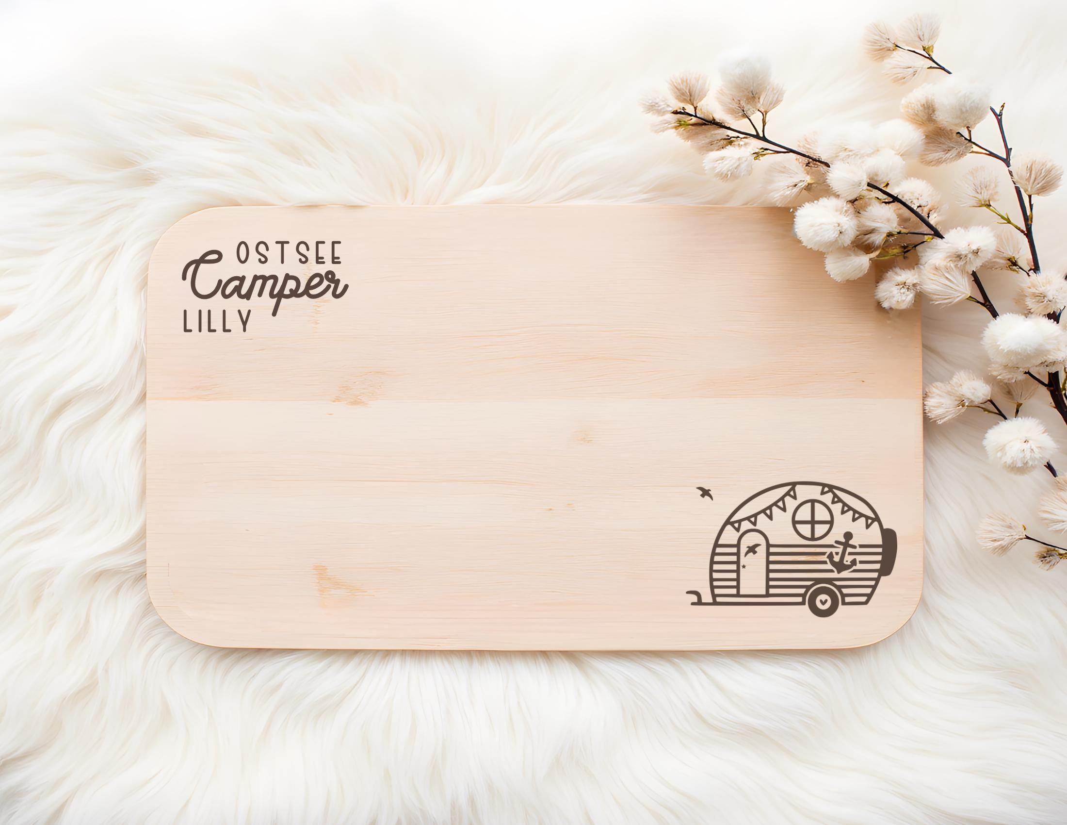 Camper Frühstücksbrettchen personalisiert | Laser Buchenholz | Camping Geschenk | Ostsee Camper | Nordsee Camper | Happy Camper | 9 Motive