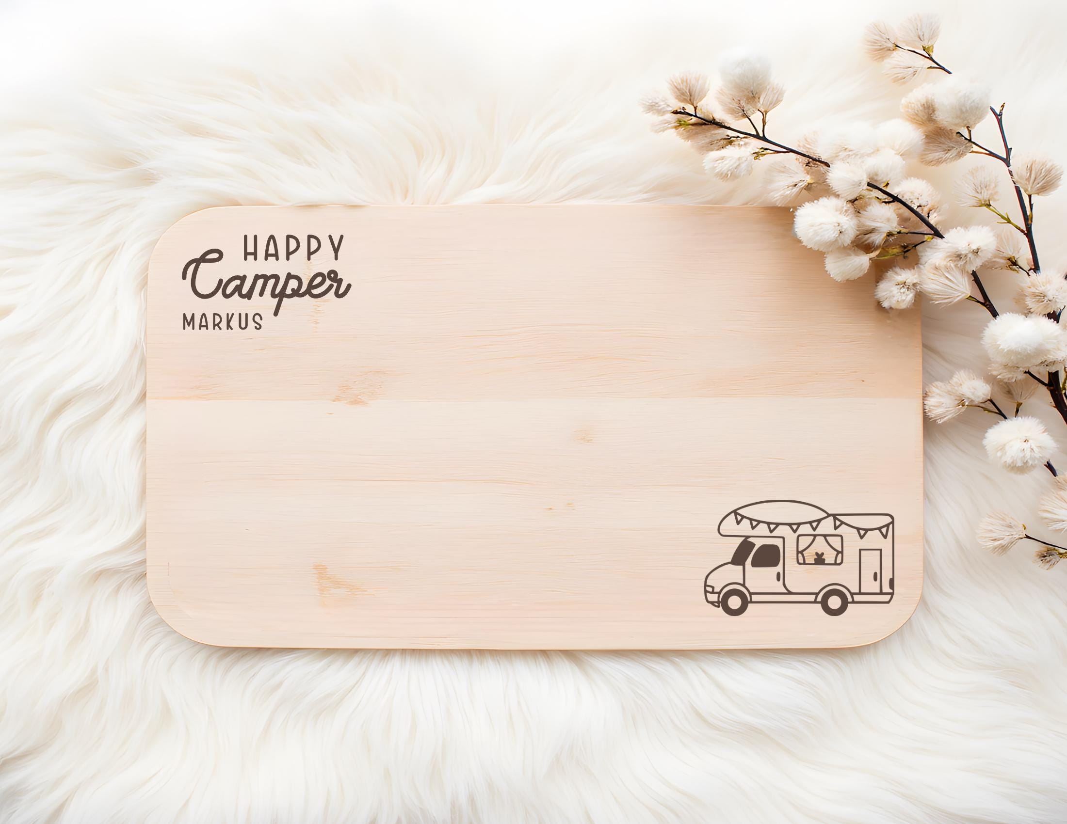 Camper Frühstücksbrettchen personalisiert | Laser Buchenholz | Camping Geschenk | Ostsee Camper | Nordsee Camper | Happy Camper | 9 Motive